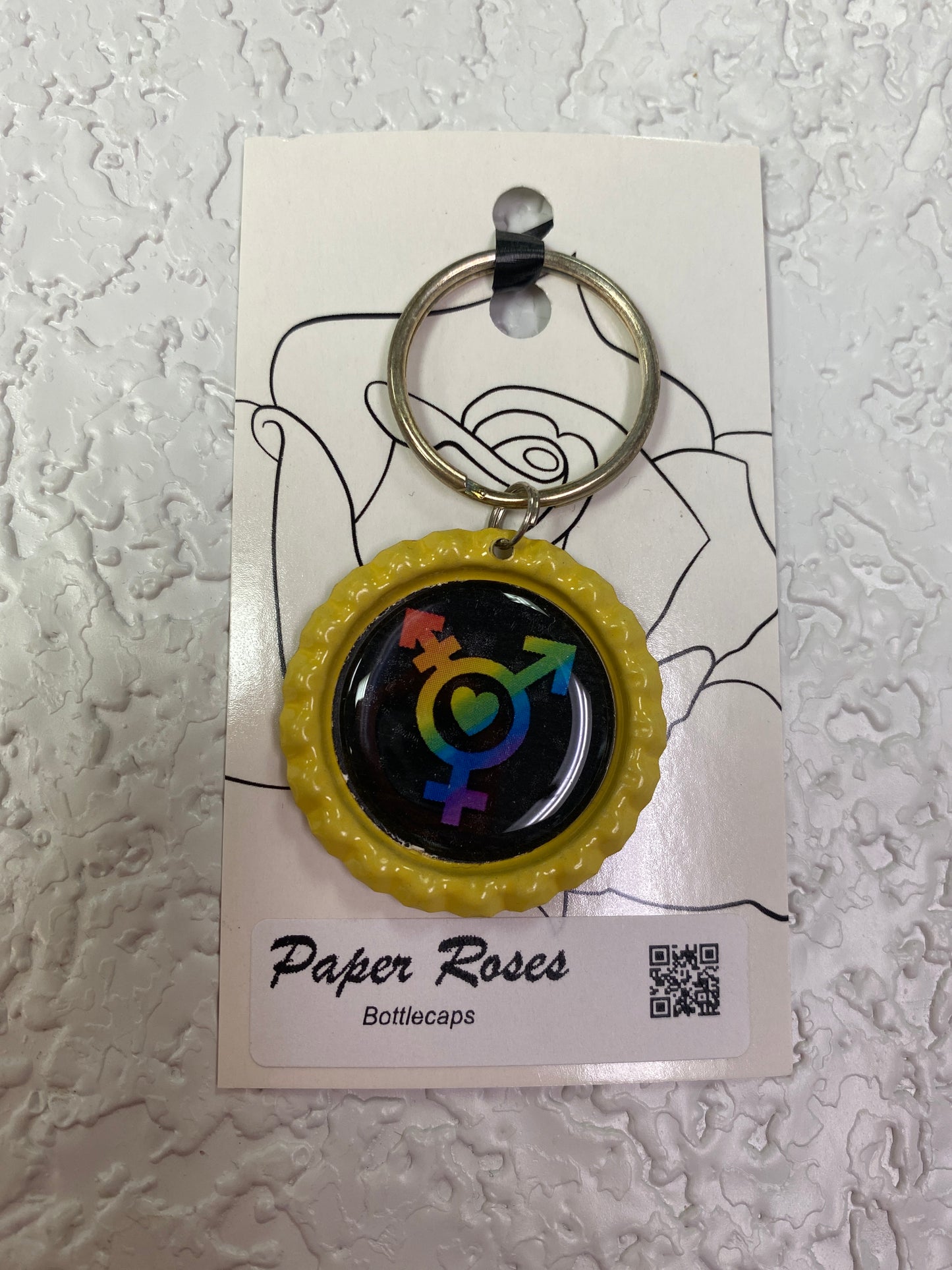 YELLOW PRIDE BOTTLE CAP KEYCHAIN