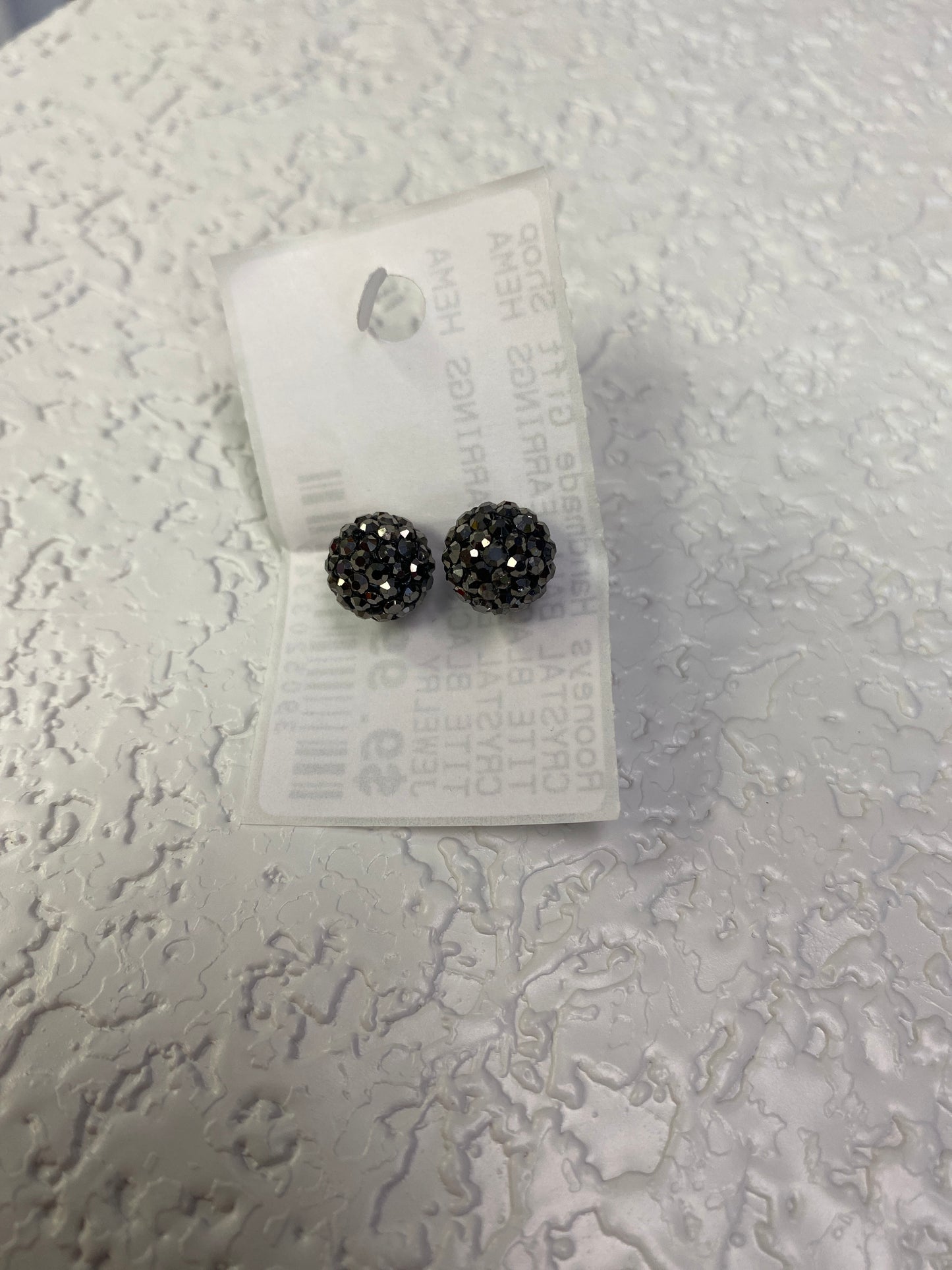 CRYSTAL BALL EARRINGS HEMATITE BLACK