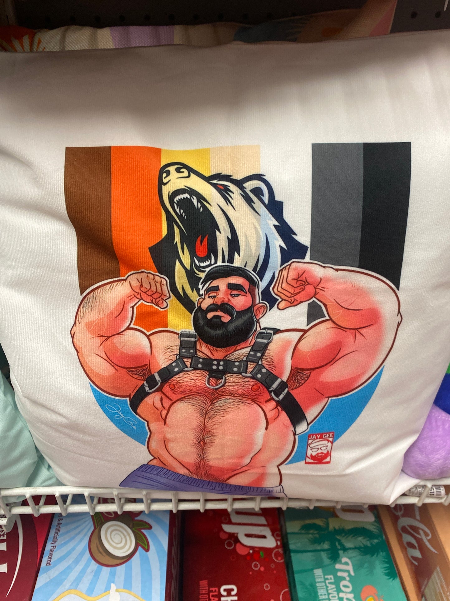 MUSCLE BEAR GAY BEAR THROW PILLOW