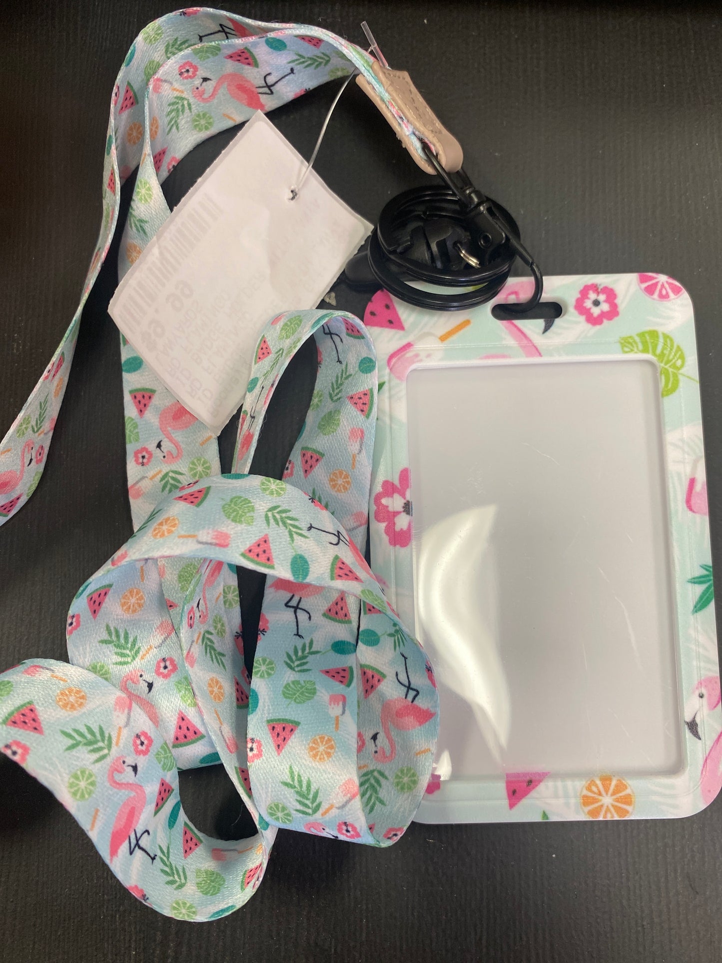 ID BADGE HOLDER WITH LANYARD FLAMINGO