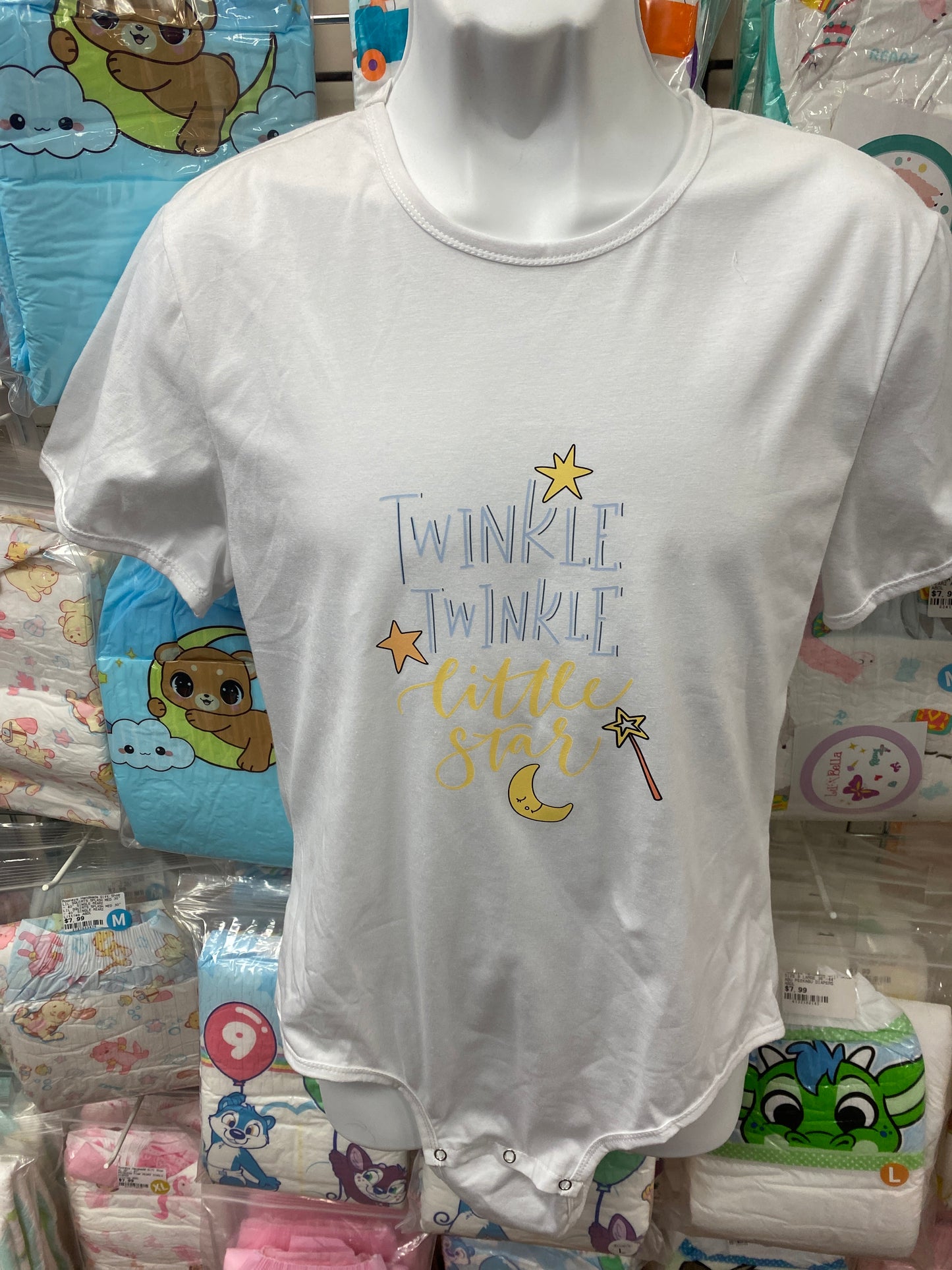 TWINKLE TWINKLE LITTLE STAR WHITE ADULT ROMPER