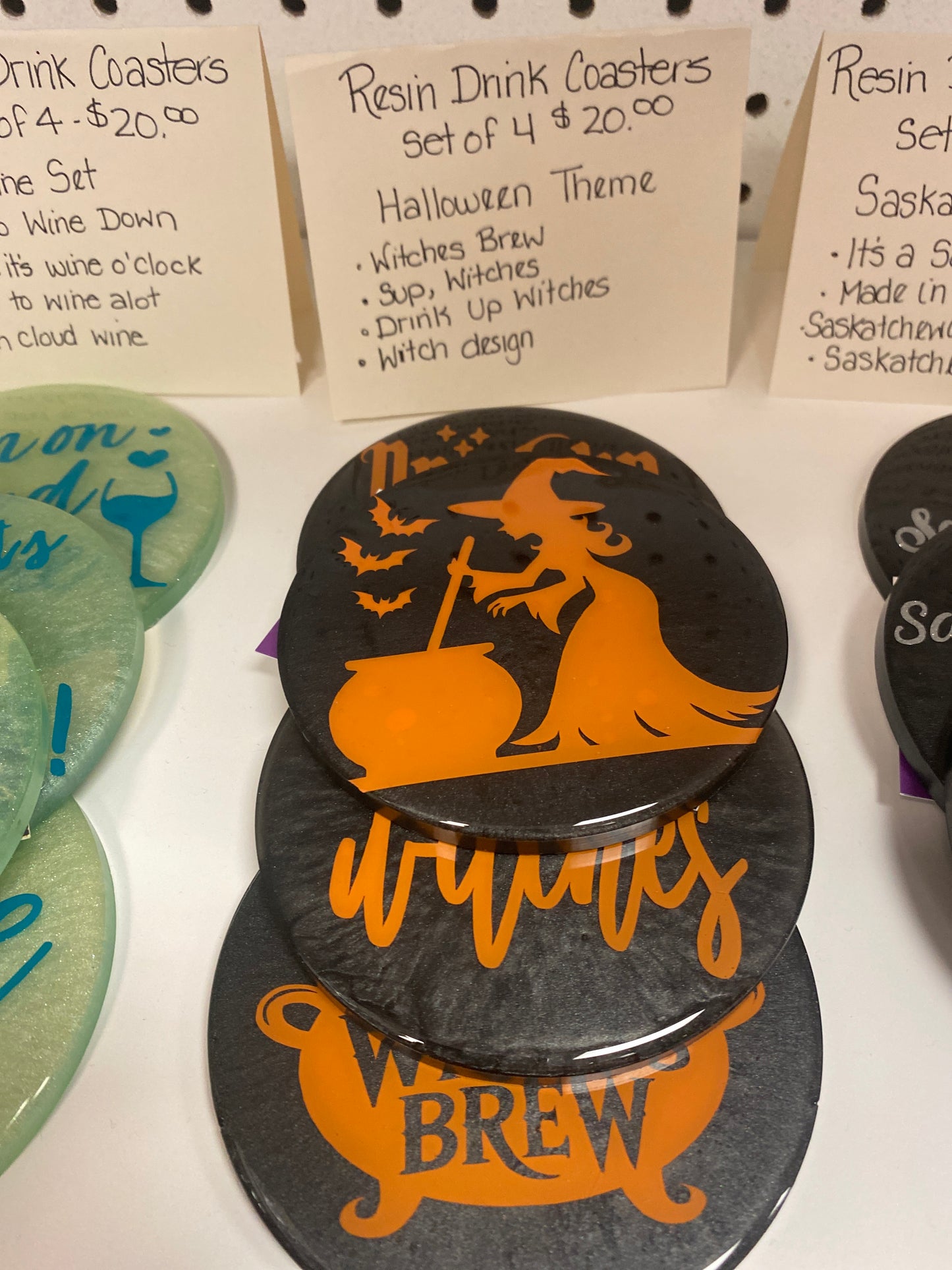 RESIN DRINK COASTERS WITCHES BREW SET OF 4