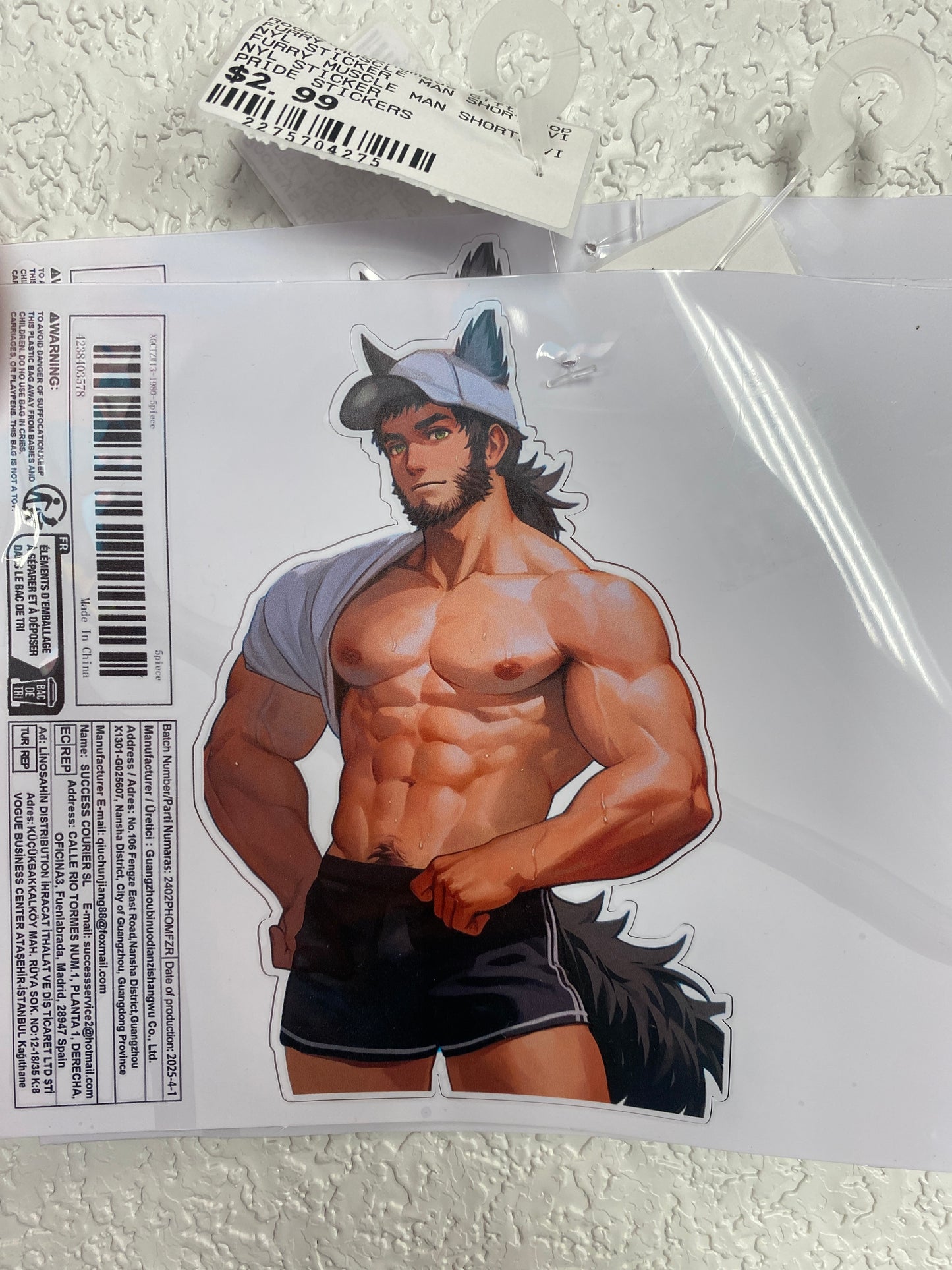 FURRY MUSCLE MAN SHORTS VINYL STICKER