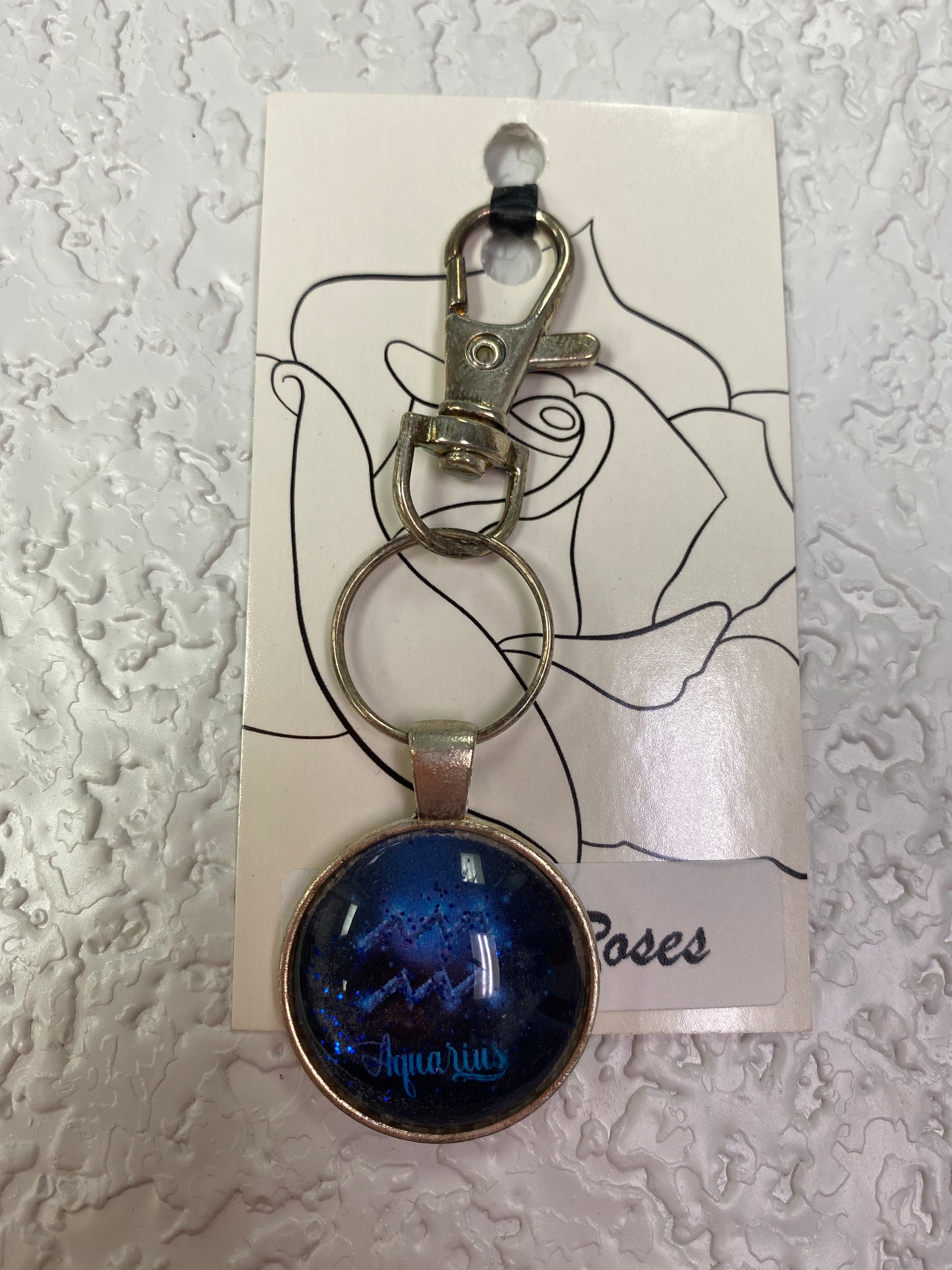 BLUE AQUARIUS SILVER KEYCHAIN
