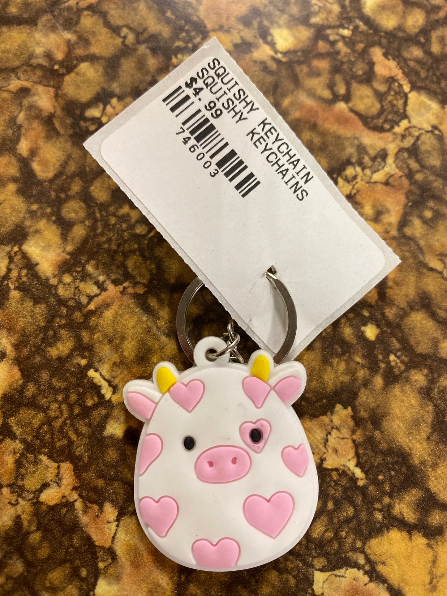 PINK HEART COW KEYCHAIN