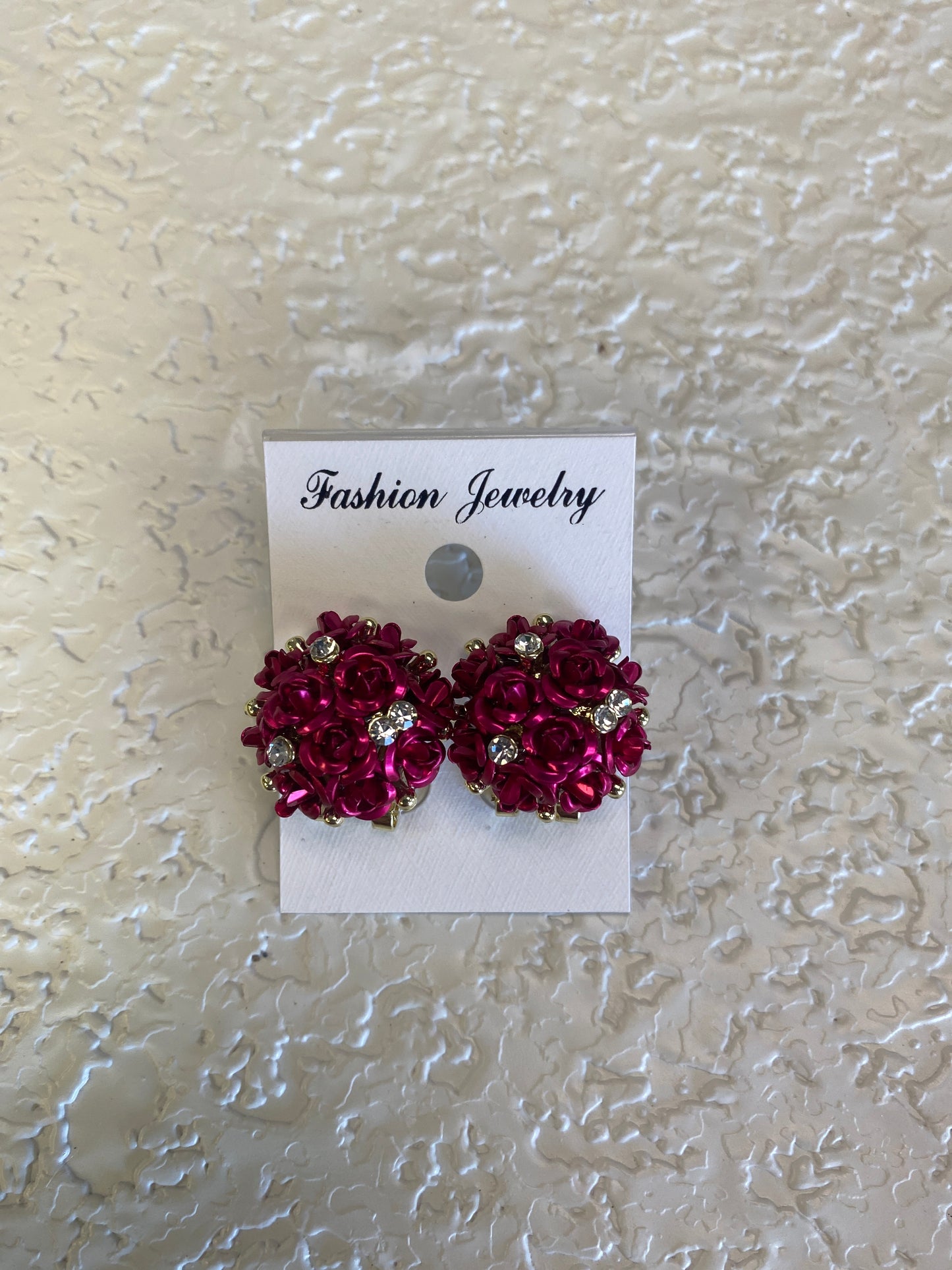 ROSE FLOWER STUD EARRINGS PLUM RED