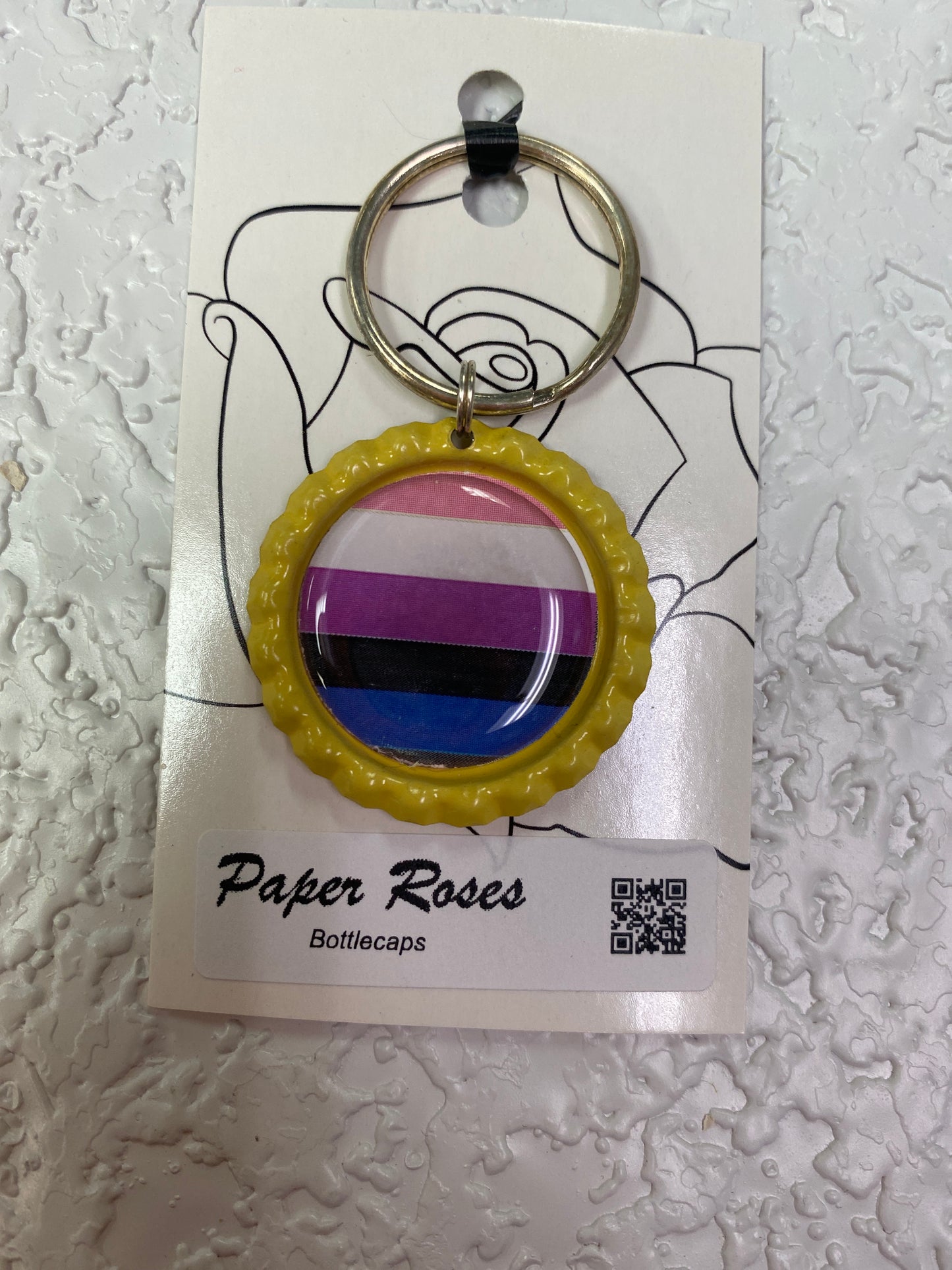 YELLOW PRIDE BOTTLE CAP KEYCHAIN