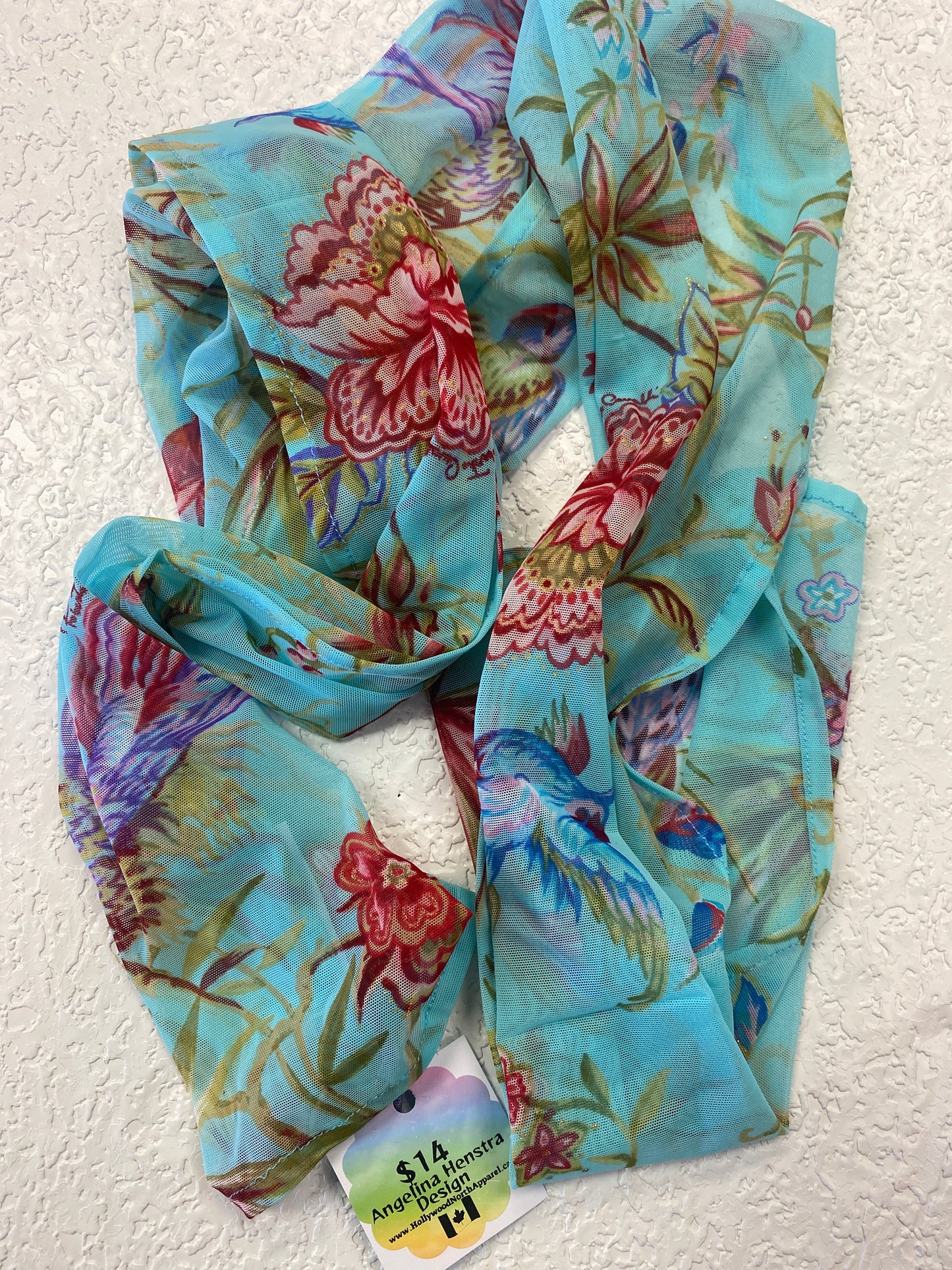 SCARVE TEAL WITH FLOWERS