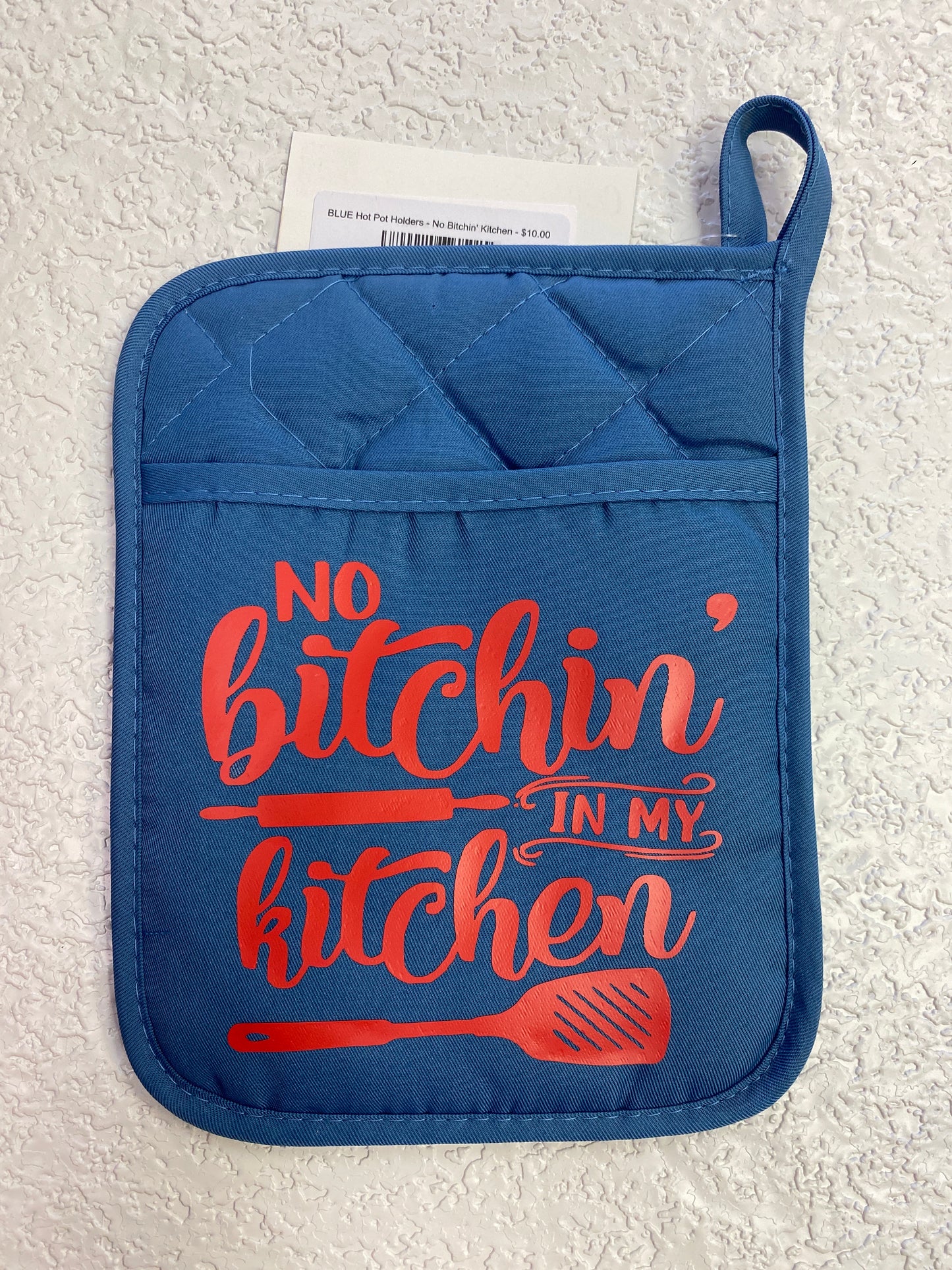 BLUE HOT POT HOLDERS NO BITCHIN KITCHEN