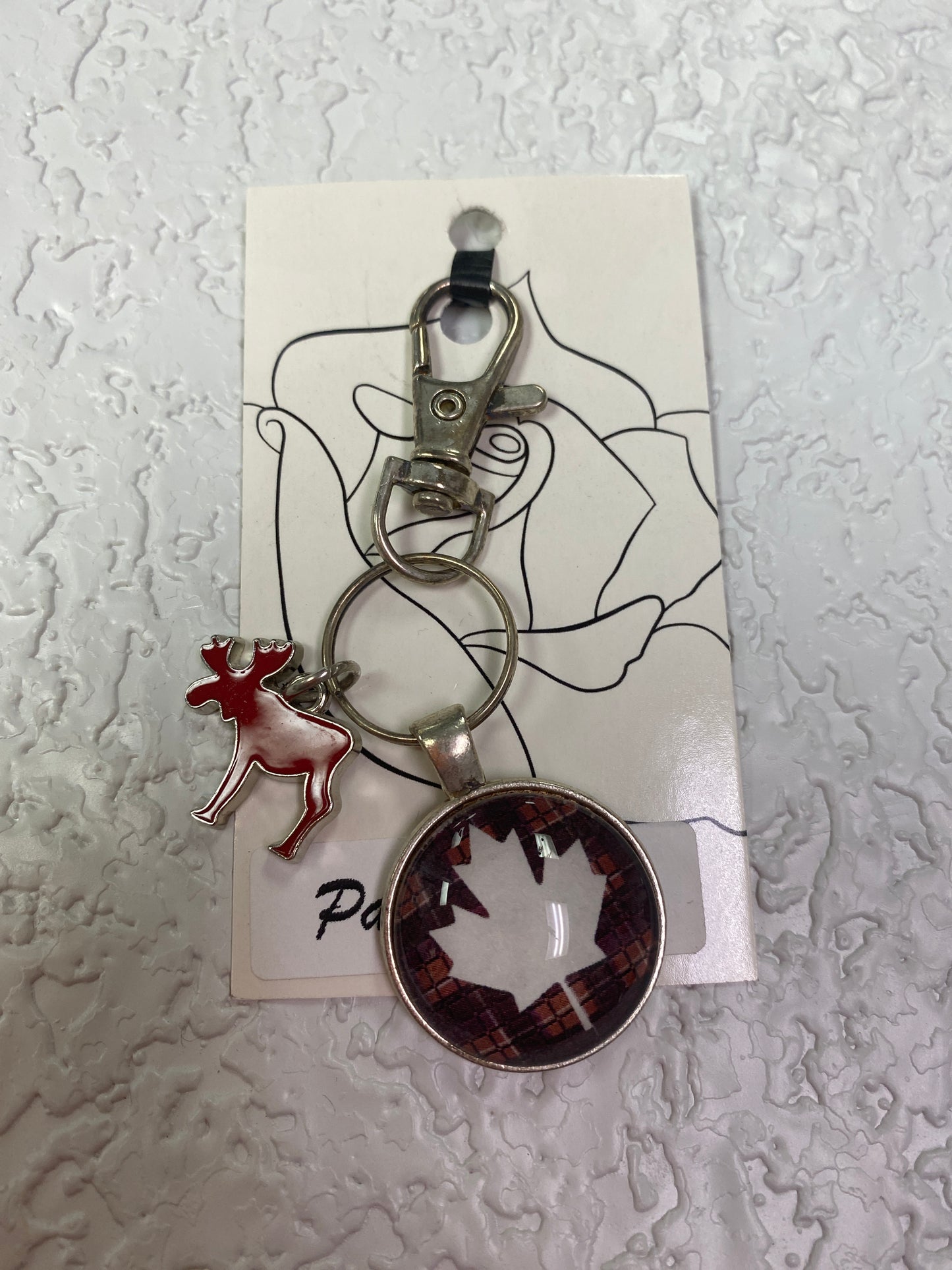 RED CANADA MOOSE SILVER KEYCHAIN