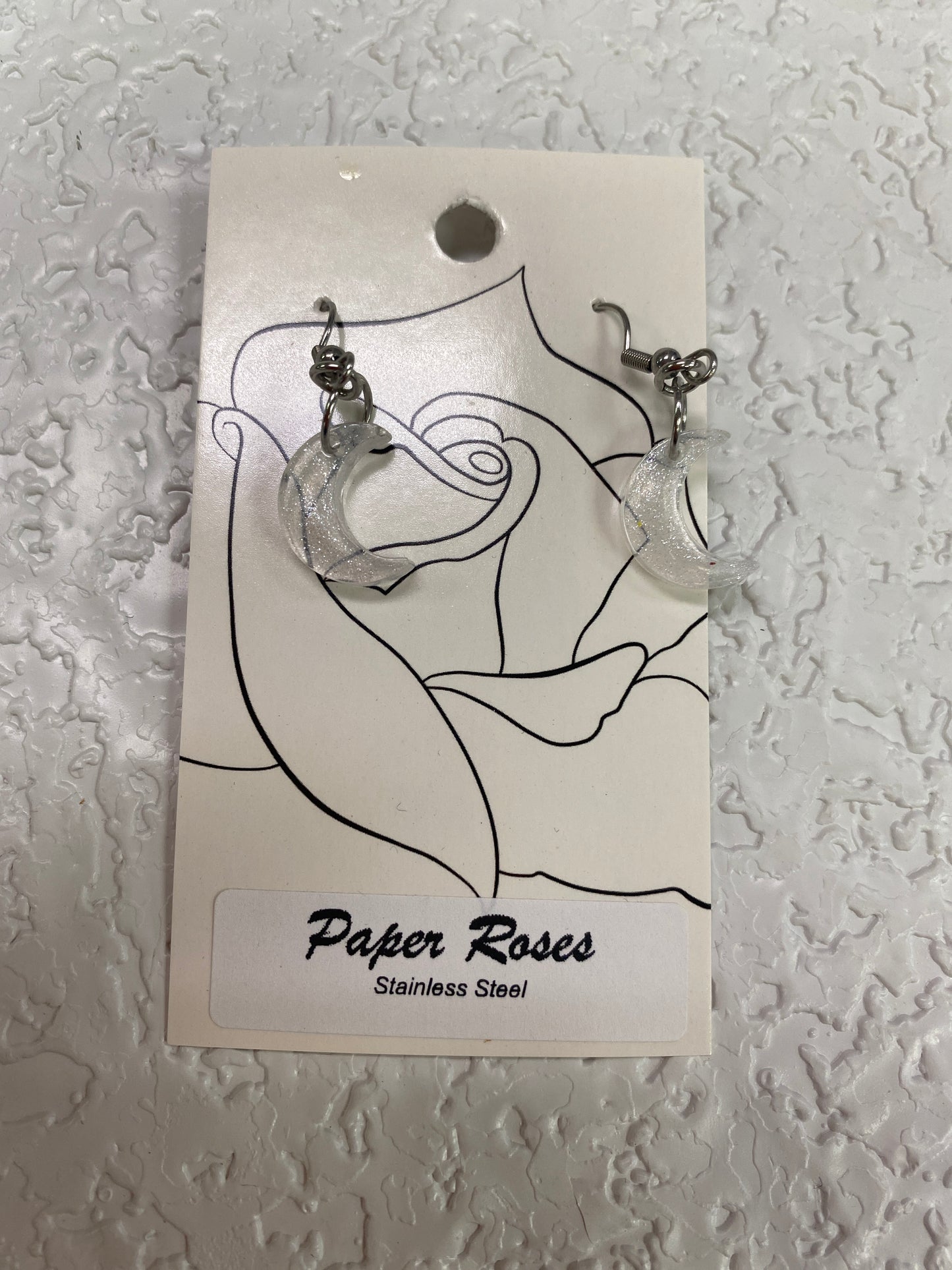 WHITE GLITTER MOON EARRINGS