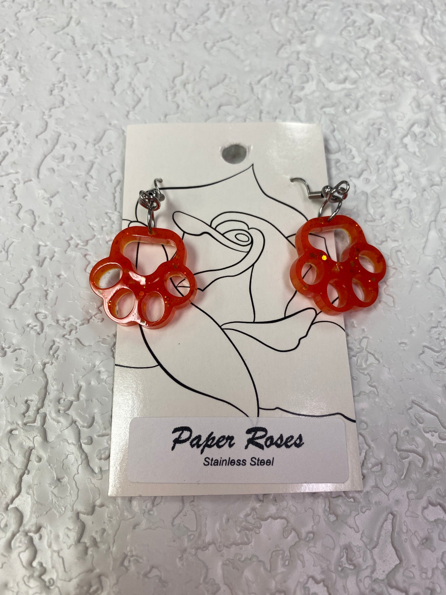 ORANGE RESIN PAW PRINT EARRINGS