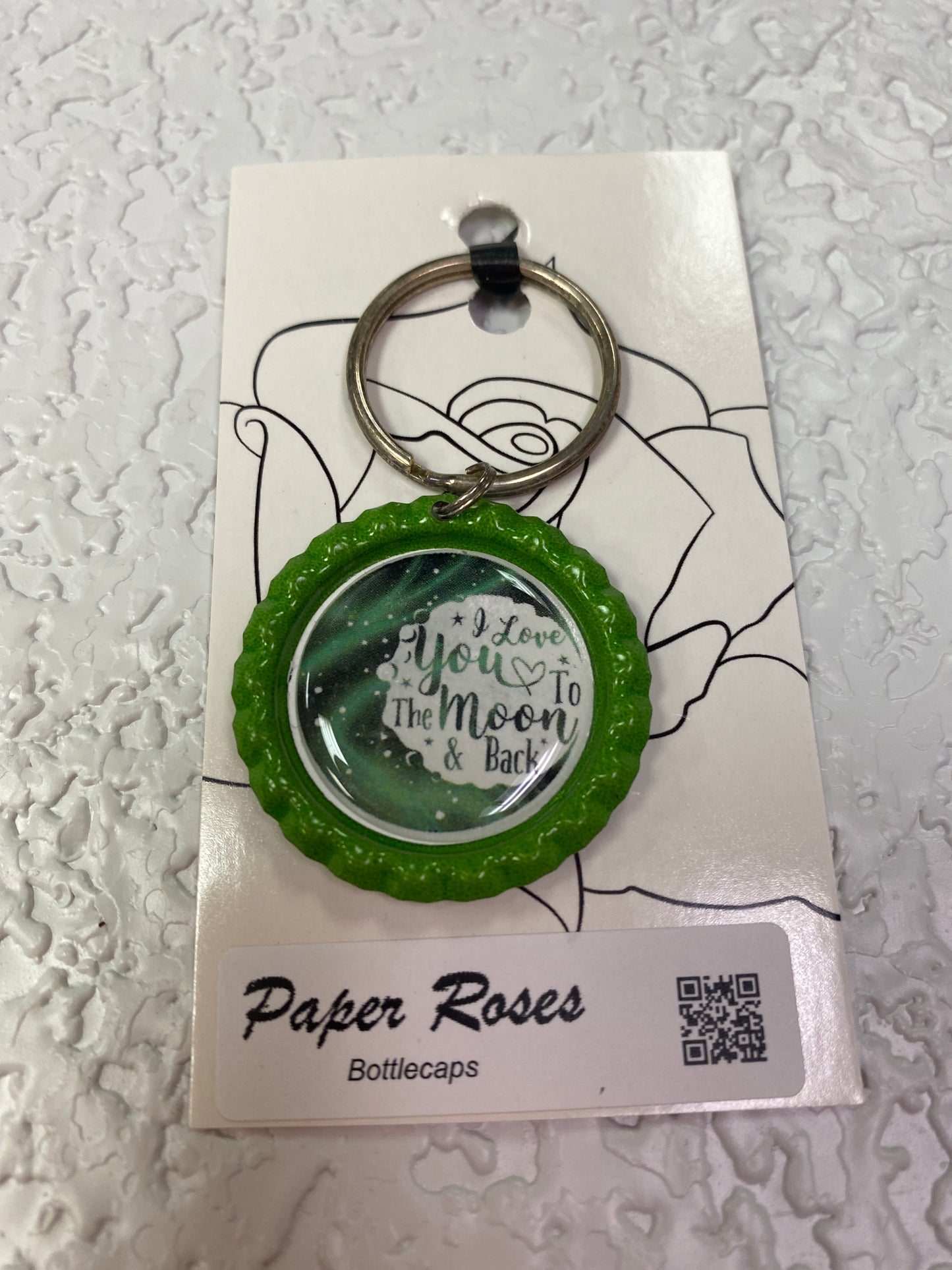 GREEN I LOVE U BOTTLE CAP KEYCHAIN
