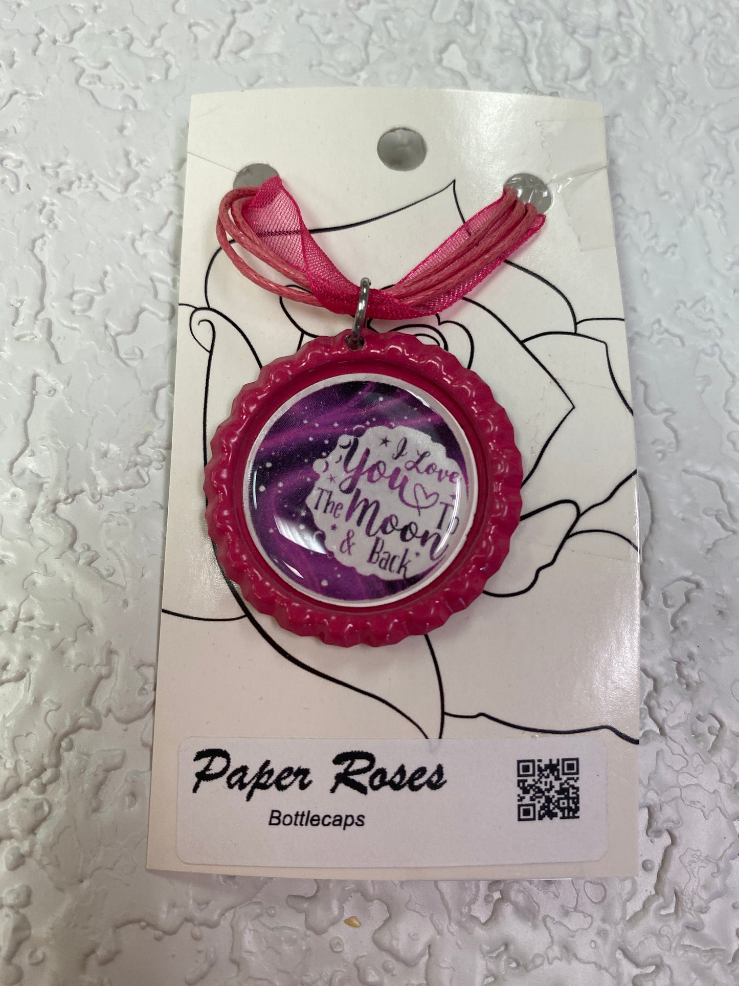 PINK I LOVE U BOTTLE CAP NECKLACE