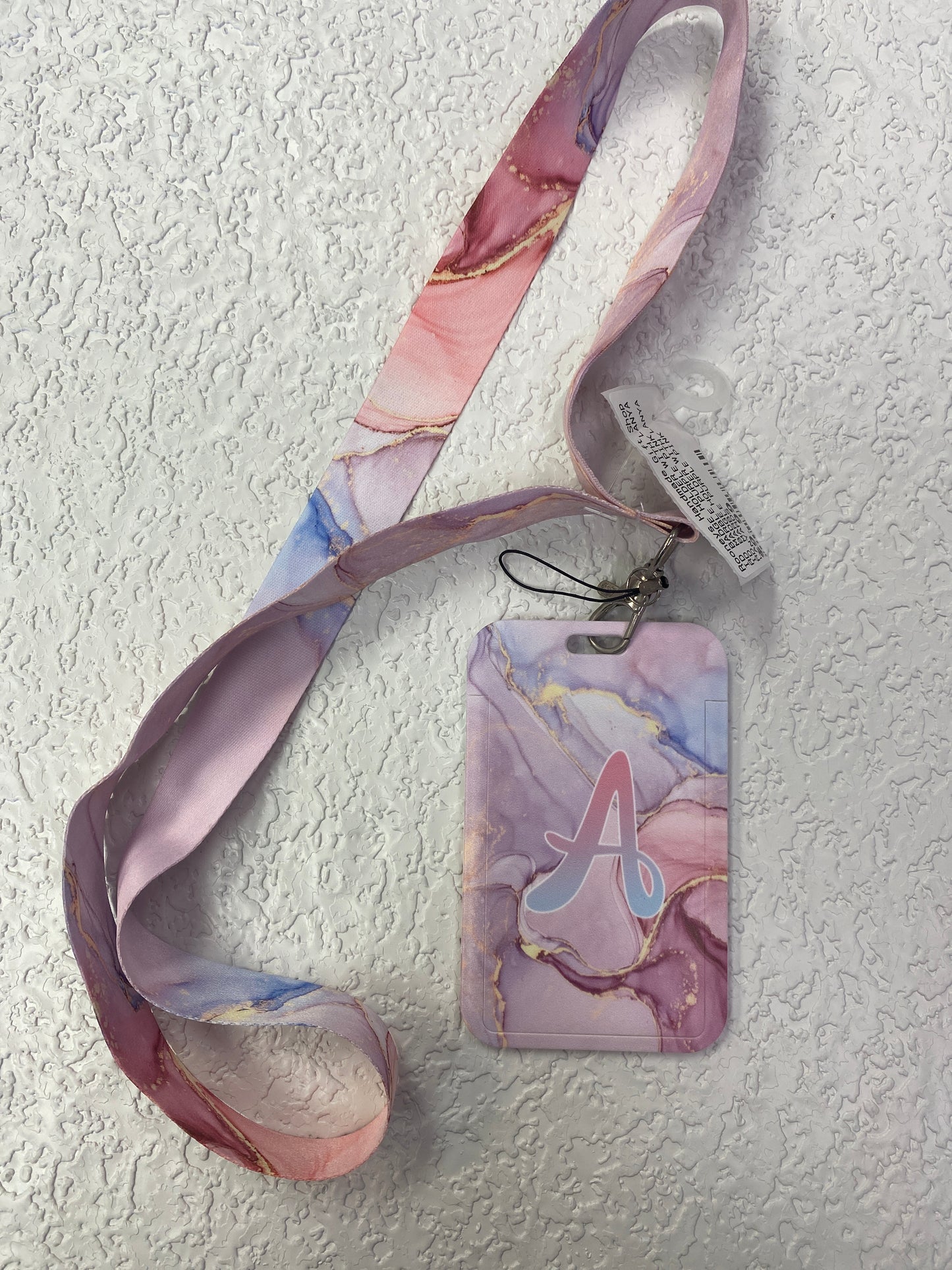 ID BADGE HOLDER WITH LANYARD MARBLE PURPLE PINK
