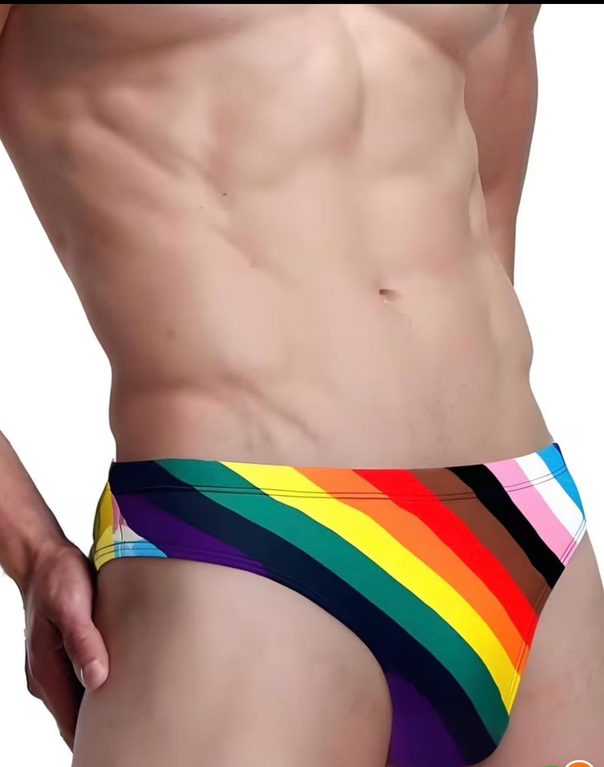 MENS SEXY RAINBOW STRIPED SWIM TRUNKS