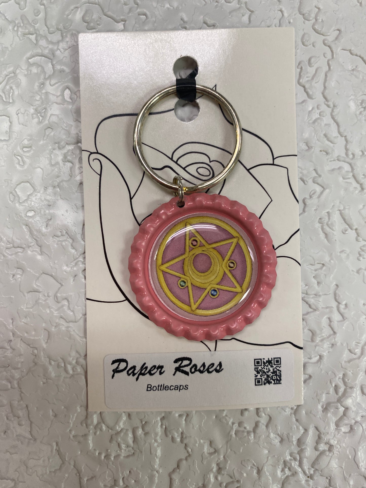 PINK MOON CRYSTAL POWER BOTTLE CAP KEYCHAIN