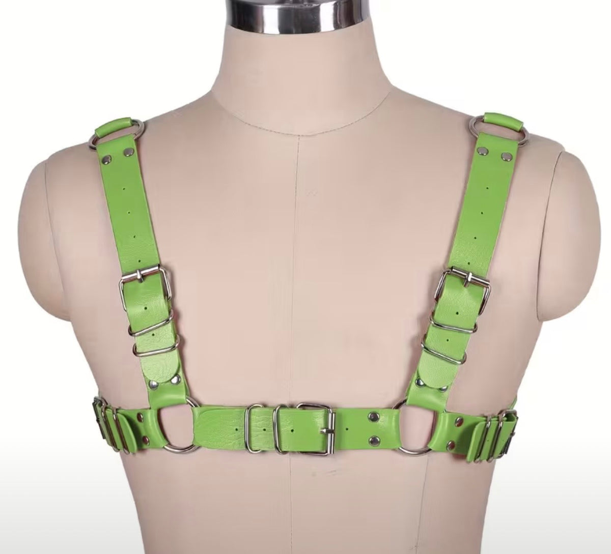 PUNK FAUX LEATHER BODY HARNESS GREEN
