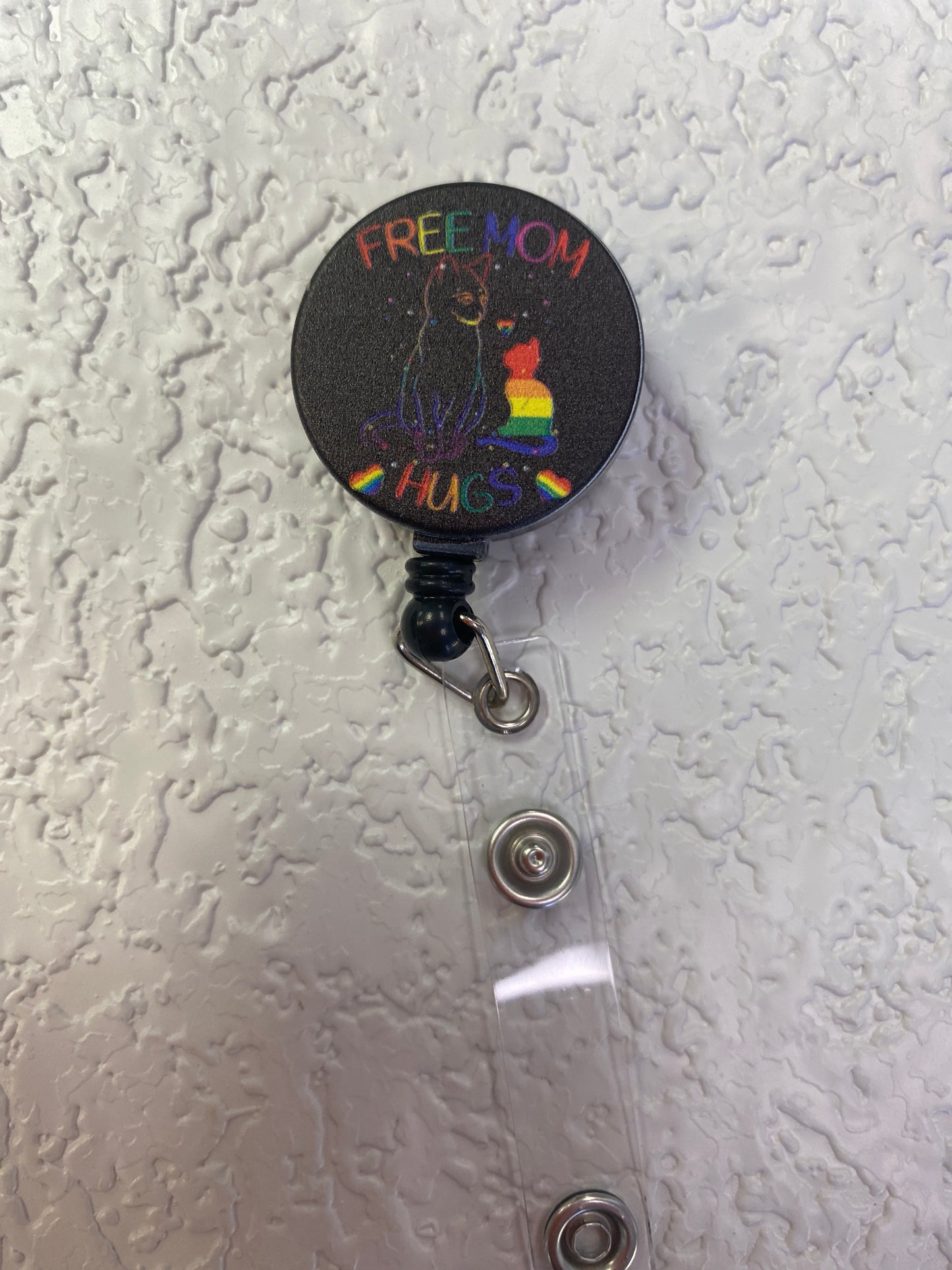 PRIDE FREE MOM HUGS BADGE HOLDER
