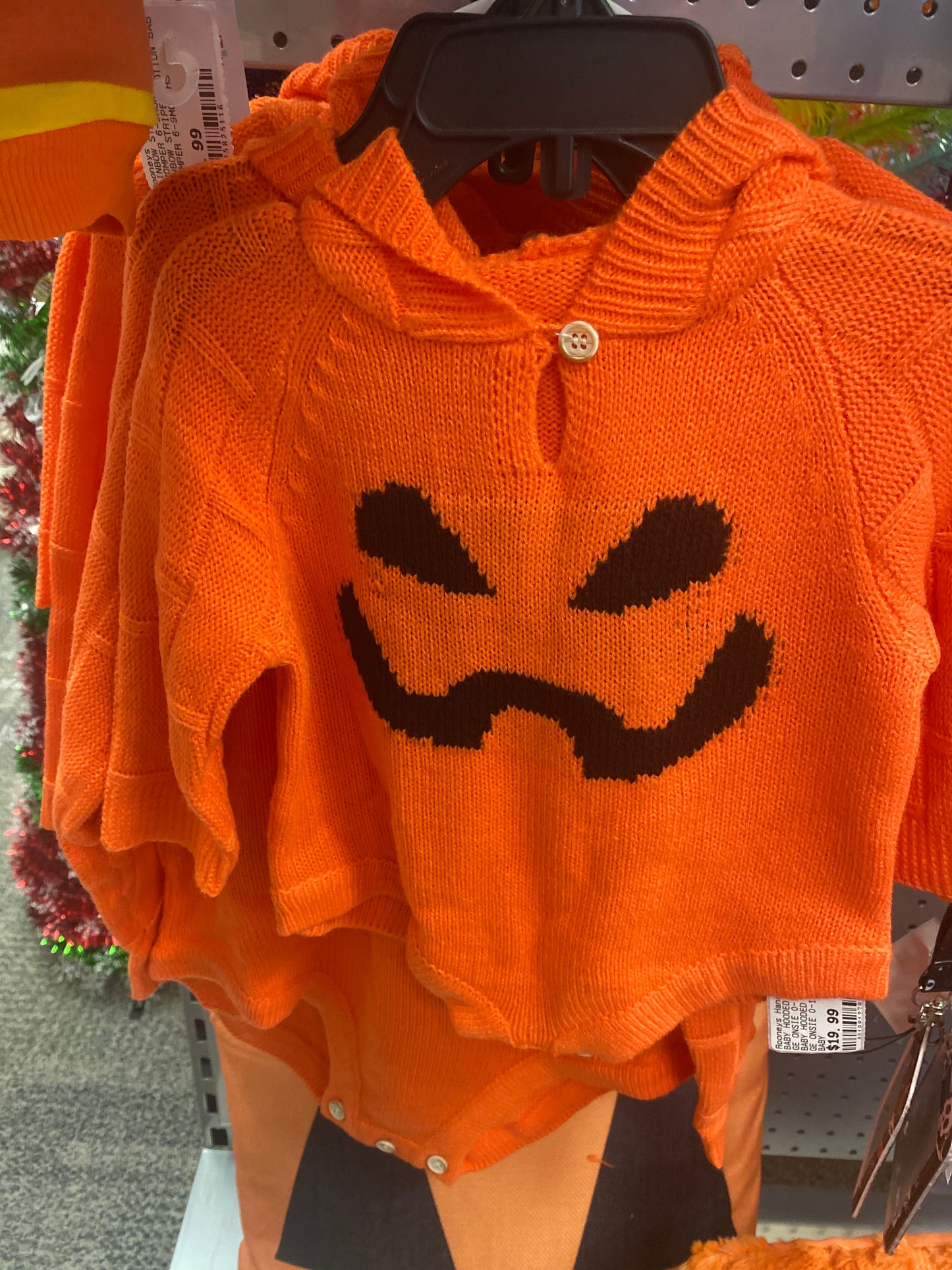 BABY HOODED HALLOWEEN ORANGE ONSIE 2-3 MONTHS