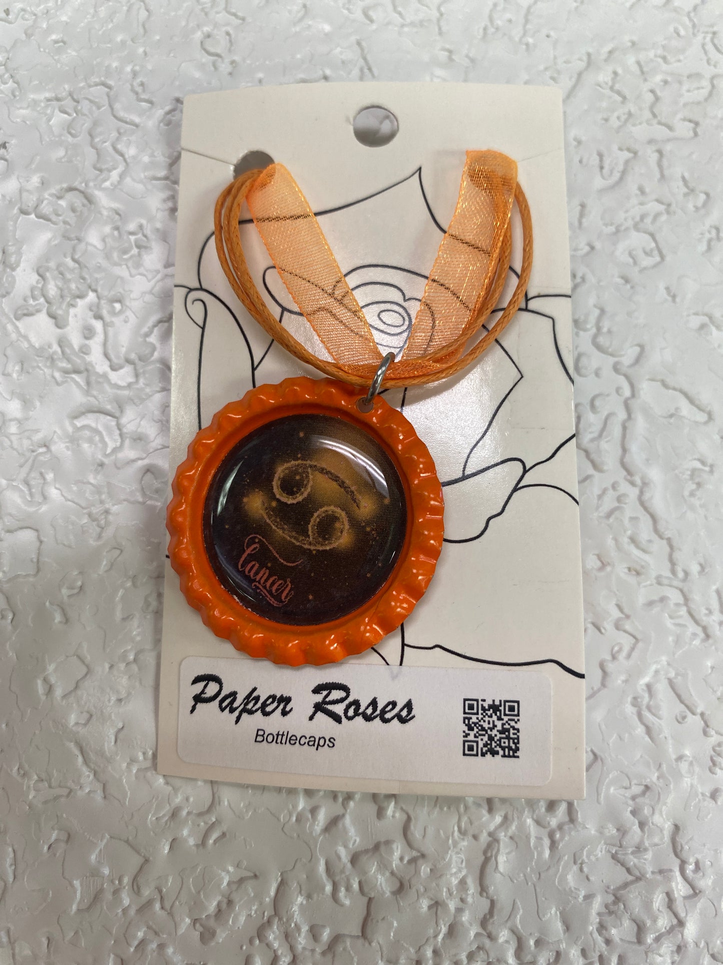 ORANGE CANCER BOTTLE CAP NECKLACE
