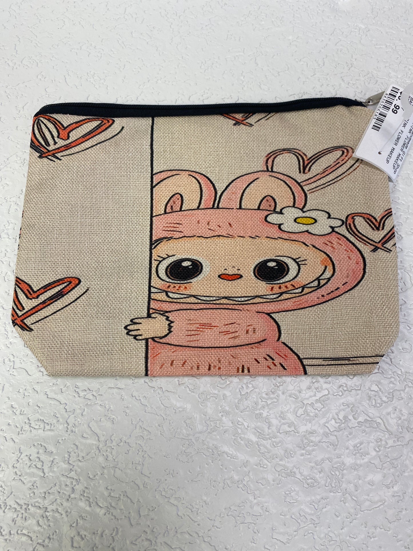 LABUBU PINK FLOWER MAKEUP BAG