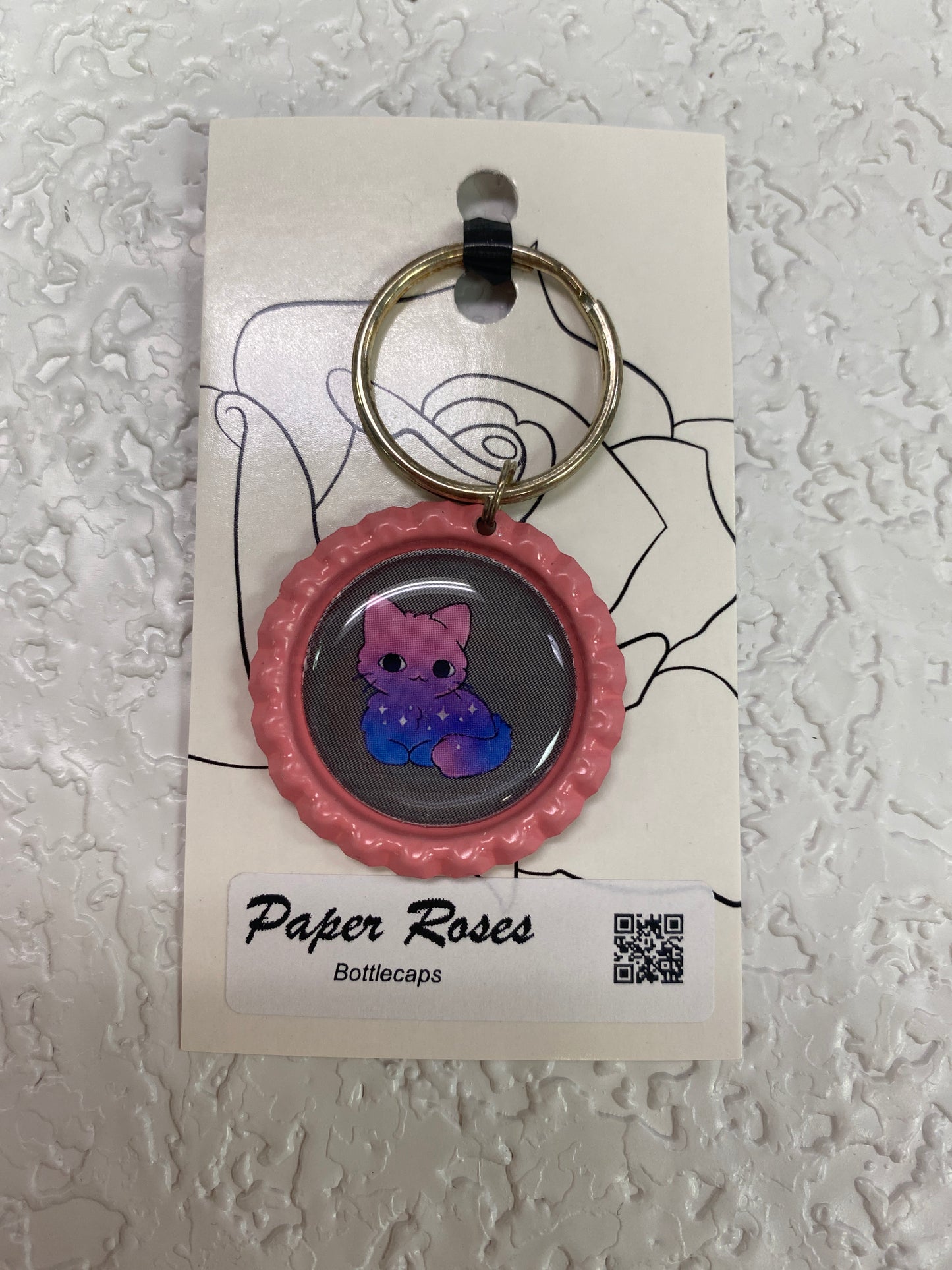 PINK BI CAT PRIDE BOTTLE CAP KEYCHAIN