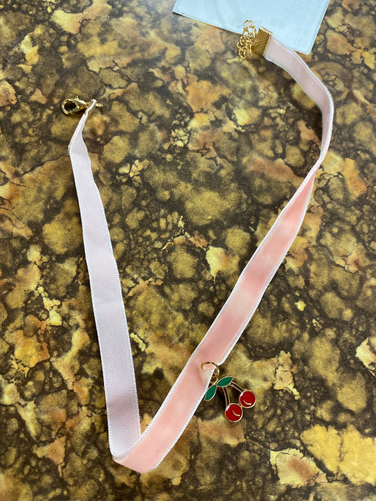 PINK VELVET CHERRY CHOKER