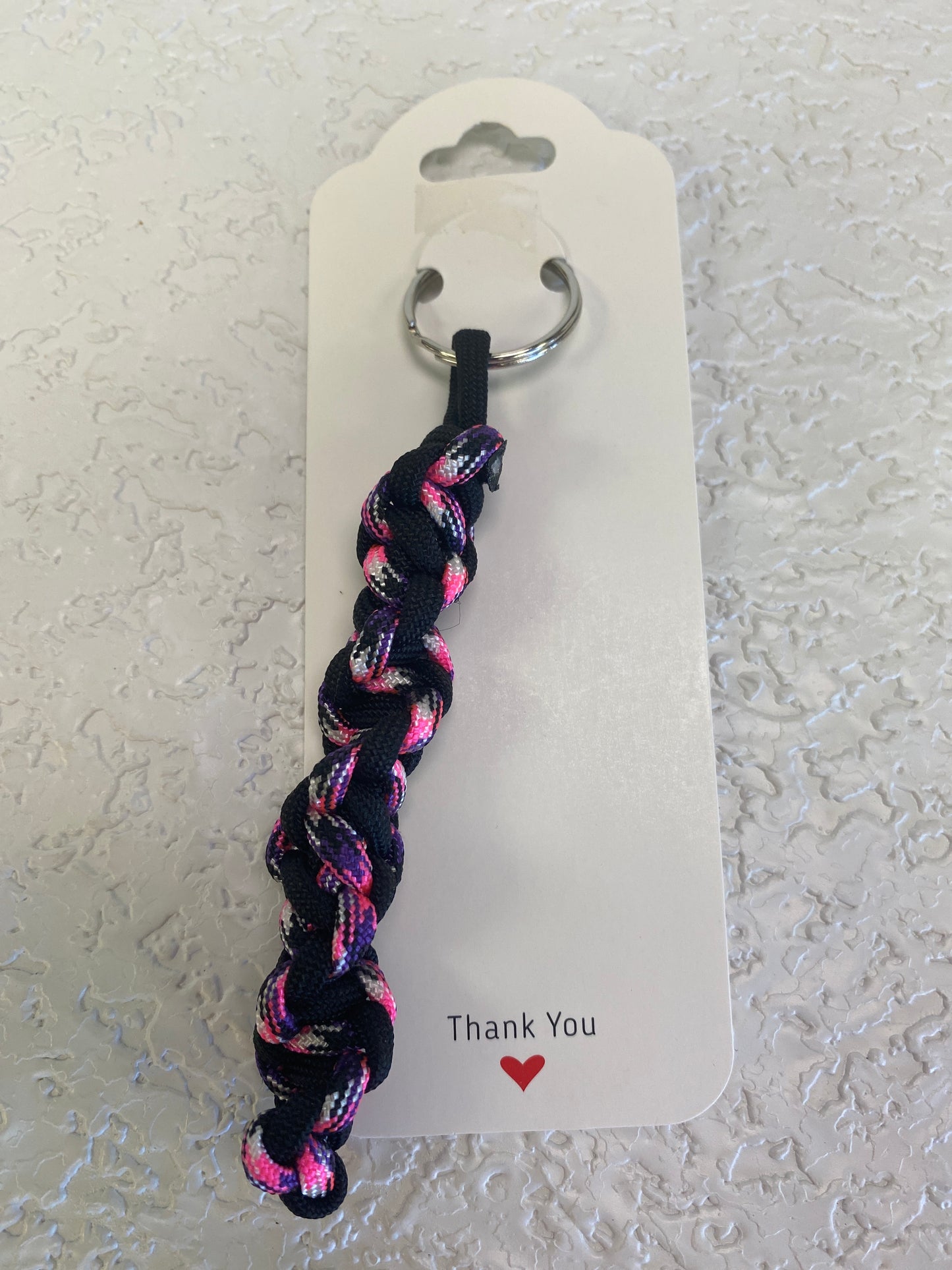 PARACORD KEYCHAIN MEDIUM TWIST BLACK RAINBOW