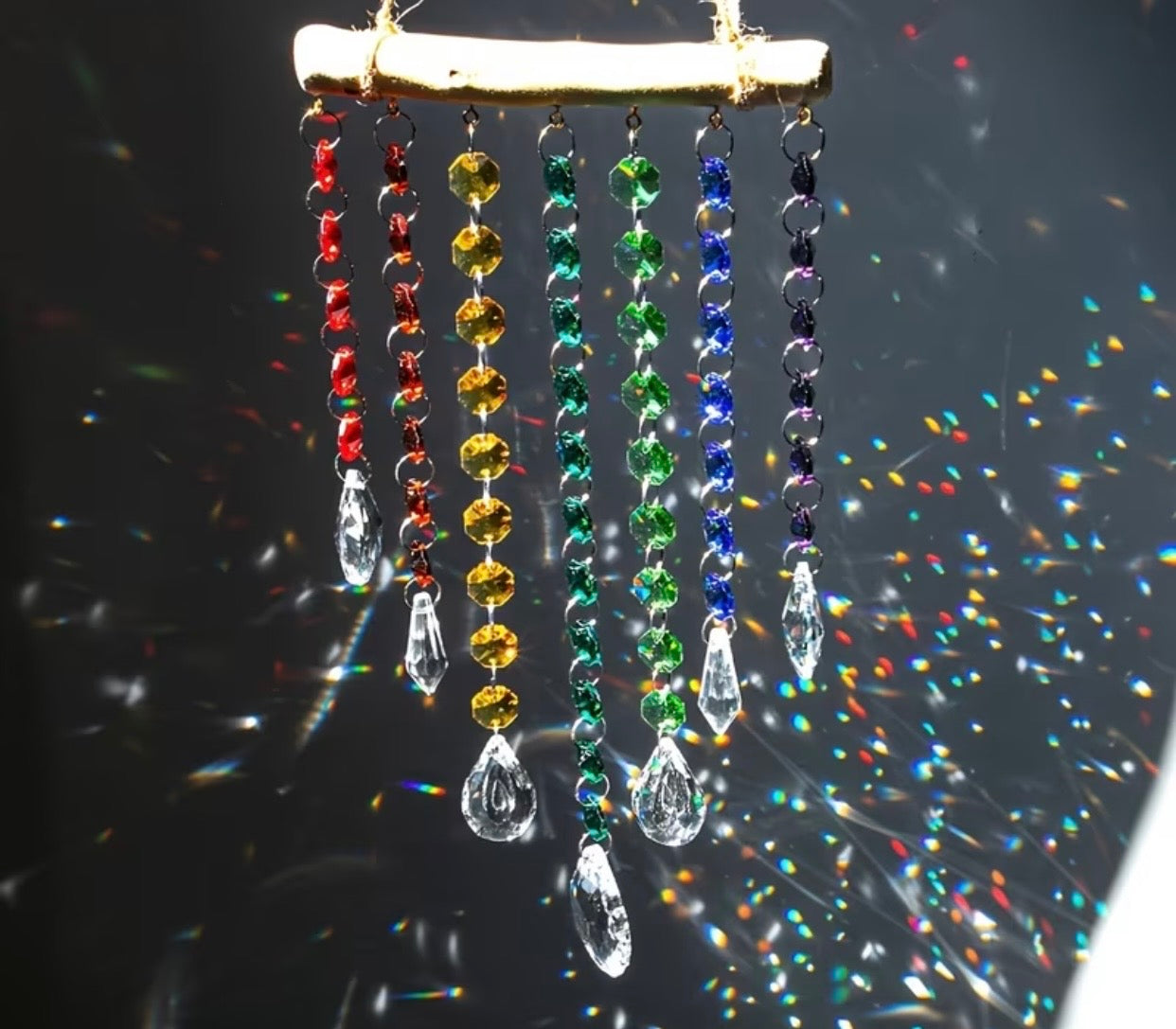 GLASS CRYSTAL RAINBOW WOOD SUNCATCHER