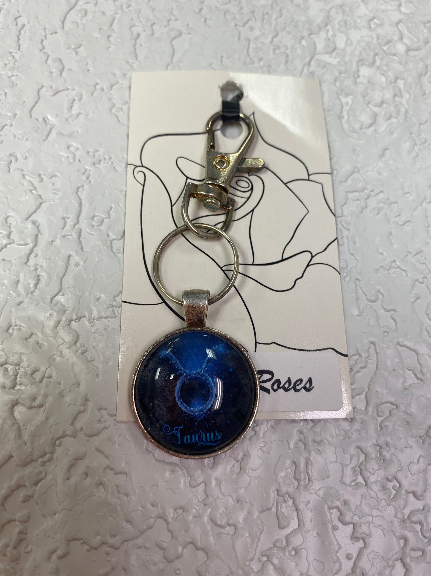 BLUE TAURUS SILVER KEYCHAIN