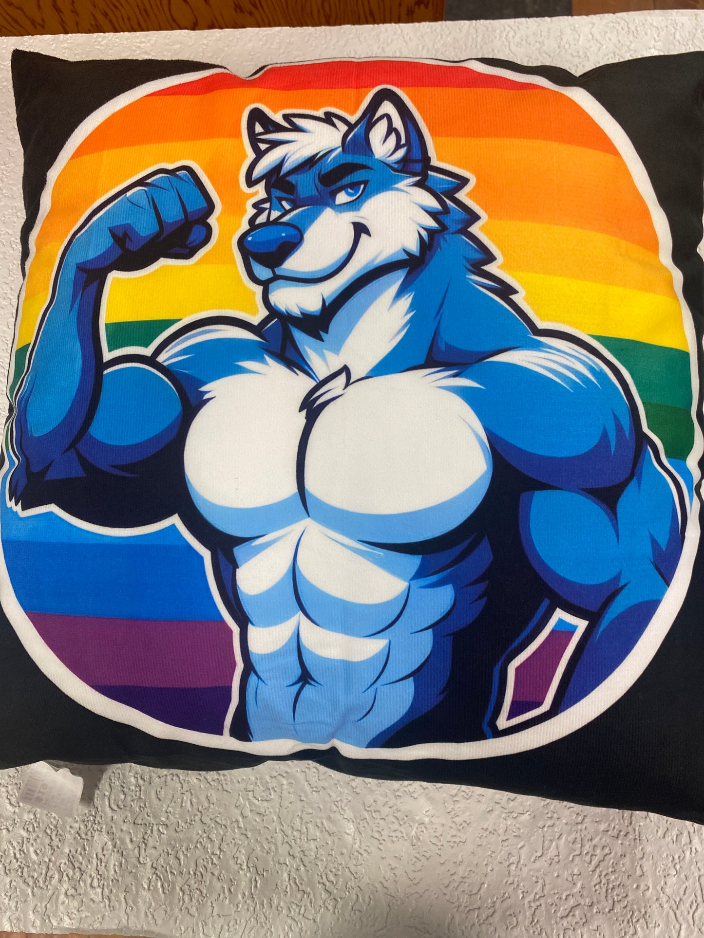 FLEXING WOLF ART THROW PILLOW