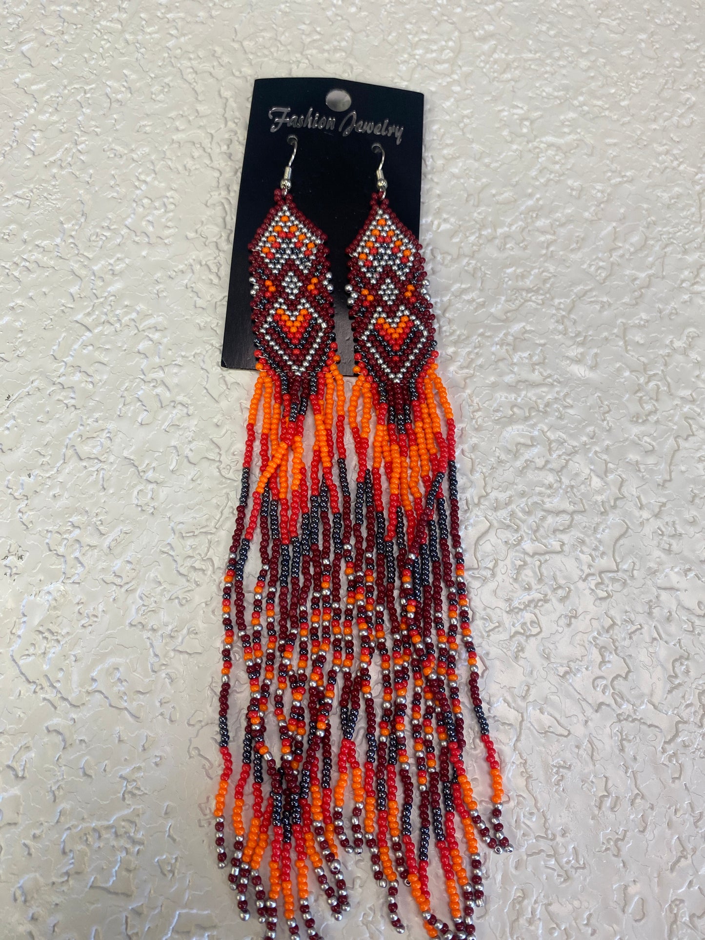 DARK RED YELLOW BOHEMIAN TRIBAL EARRINGS