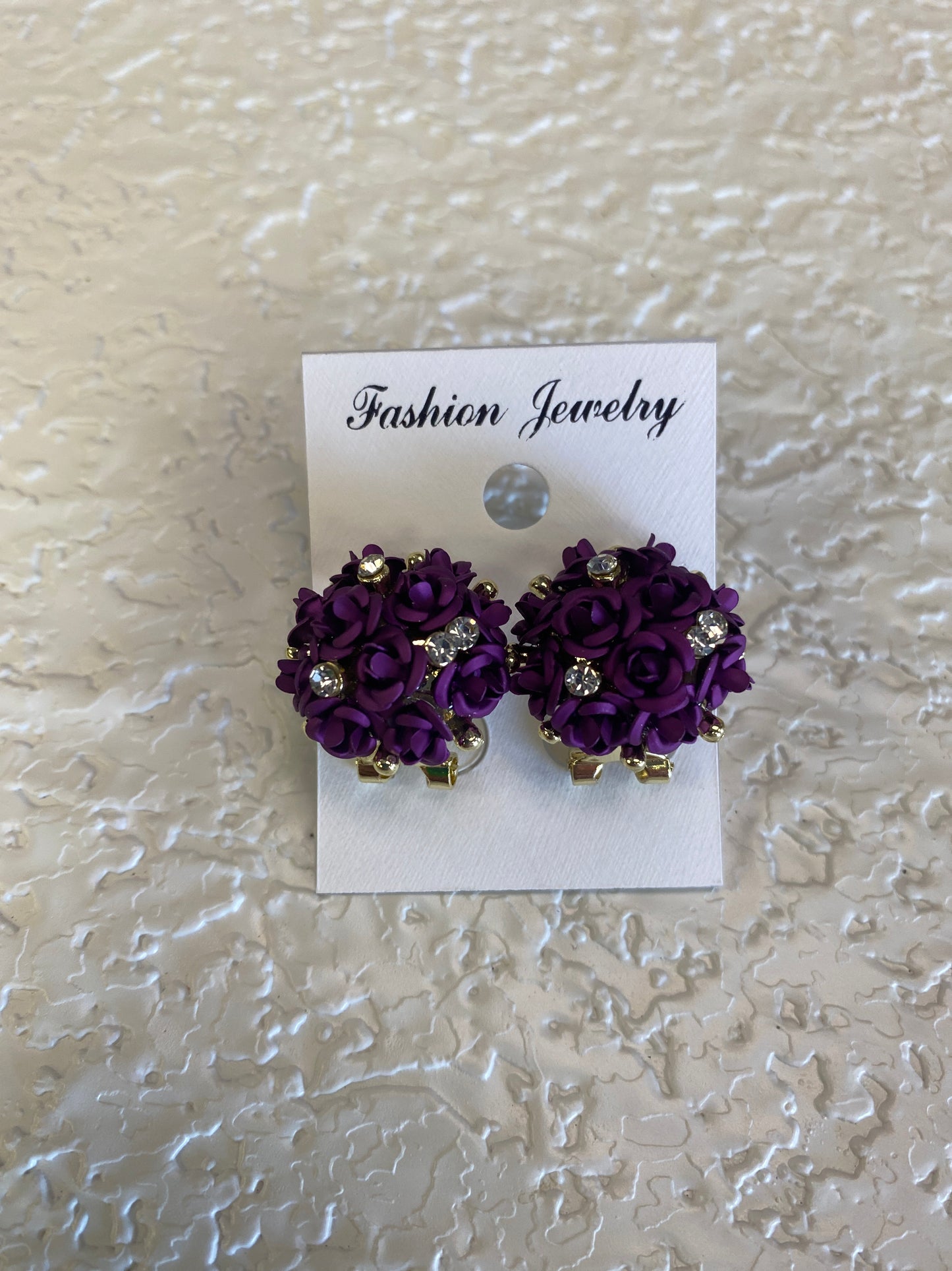 ROSE FLOWER STUD EARRINGS PURPLE