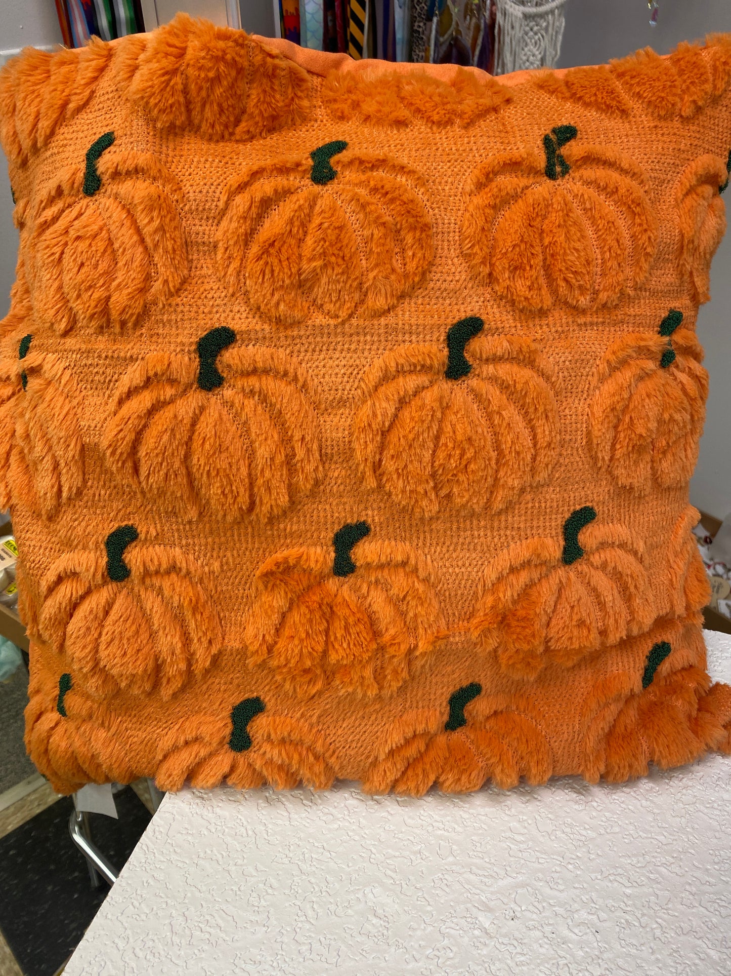 AUTUMN PUMPKIN ORANGE WITH GREEN STEM THROW PILLOW
