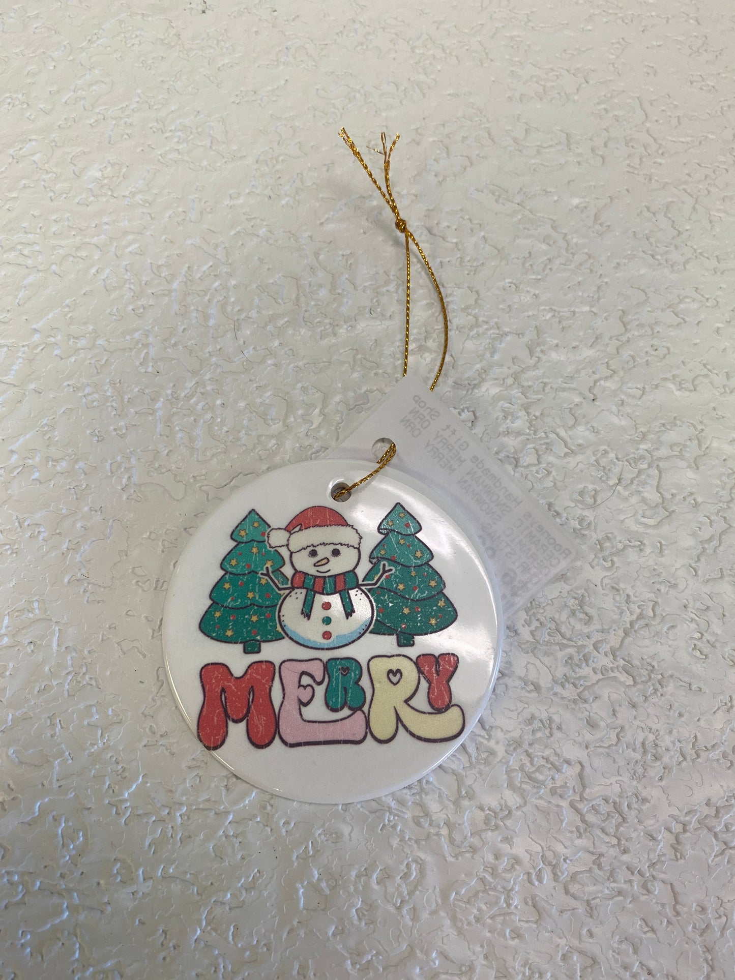 CERAMIC SNOWMAN MERRY ORN