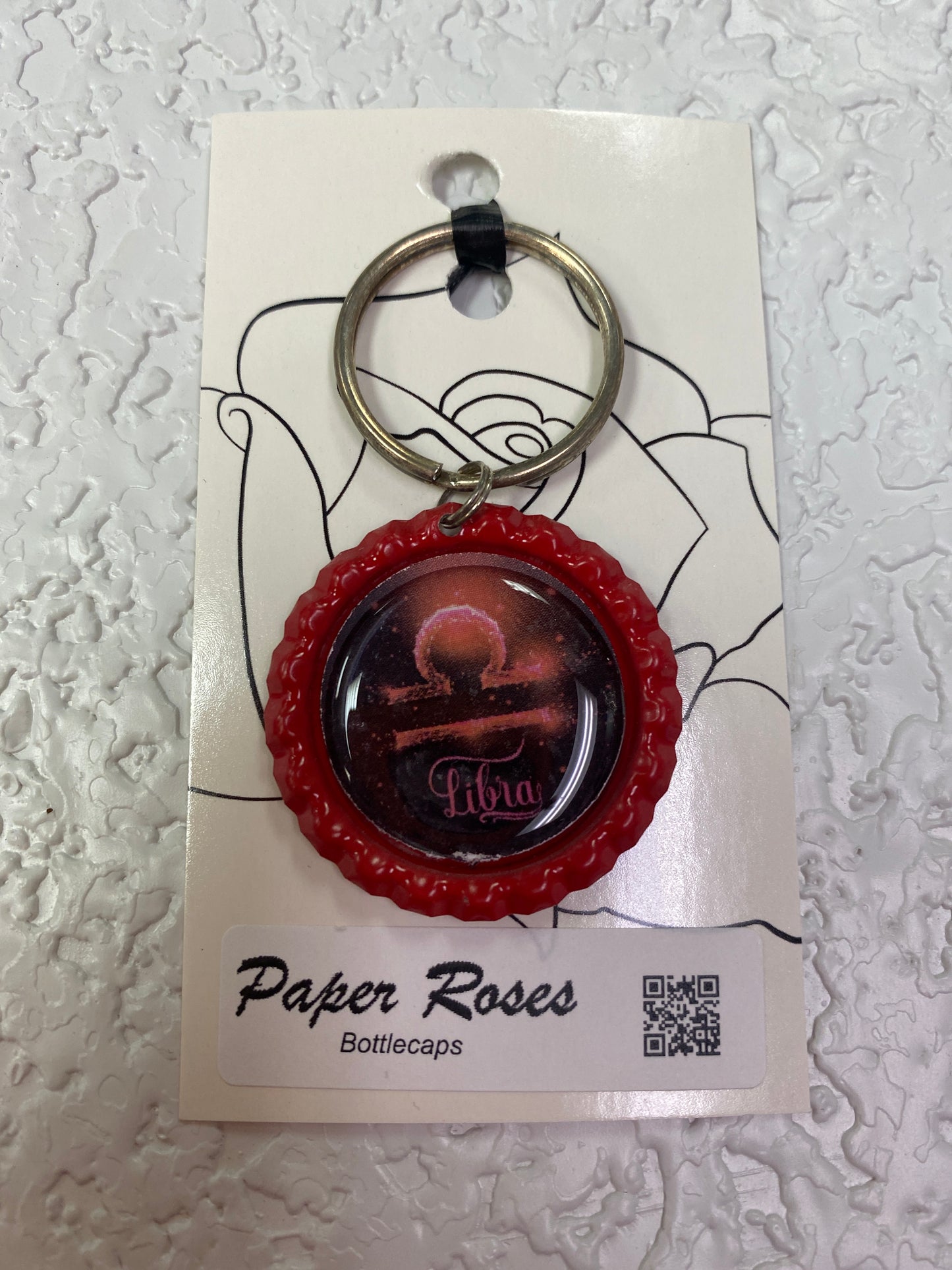 RED LIBRA BOTTLE CAP KEYCHAIN