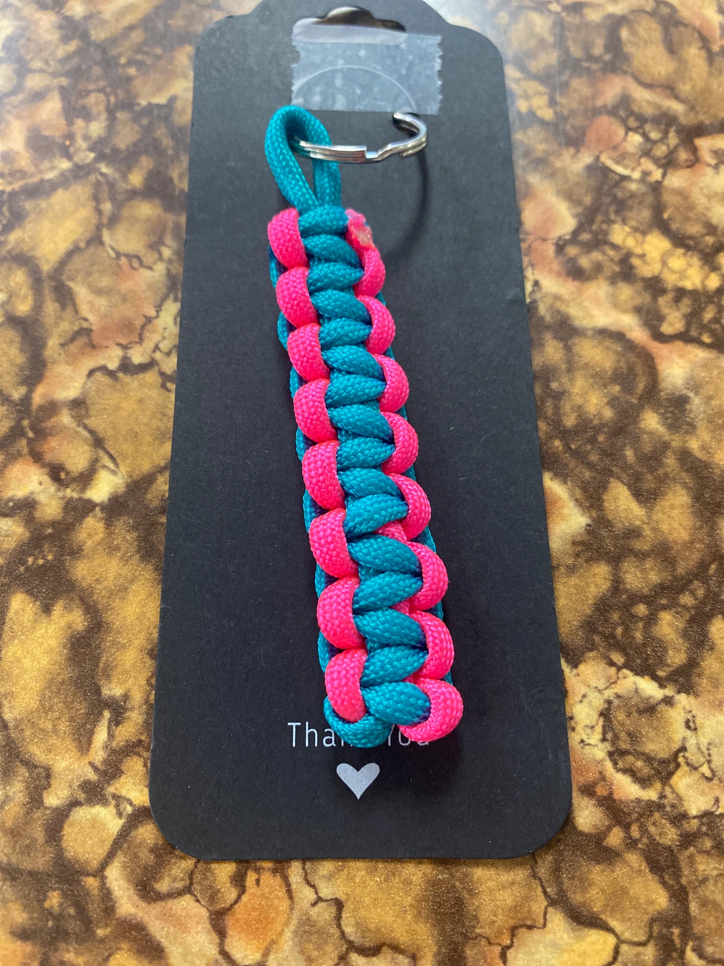 Paracord keychain small cobra teal pink