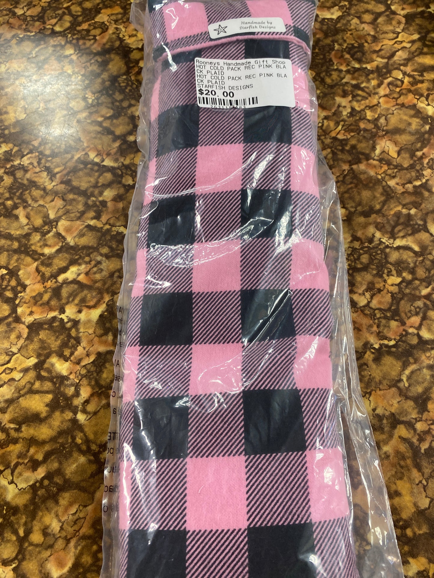 Hot cold pack rectangular pink black plaid