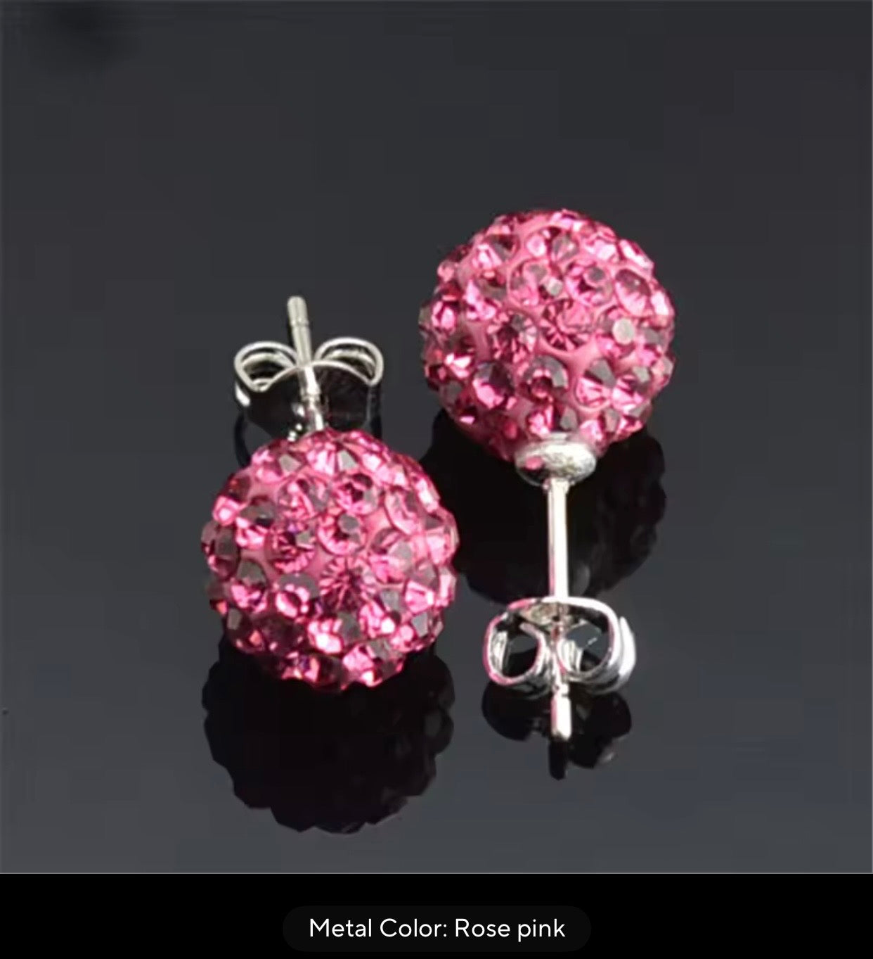 CRYSTAL BALL EARRINGS PINK RED