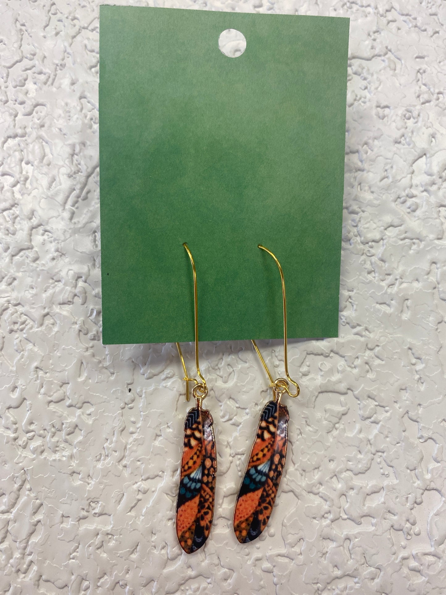 FEATHER ORANGE BLUE EARRINGS
