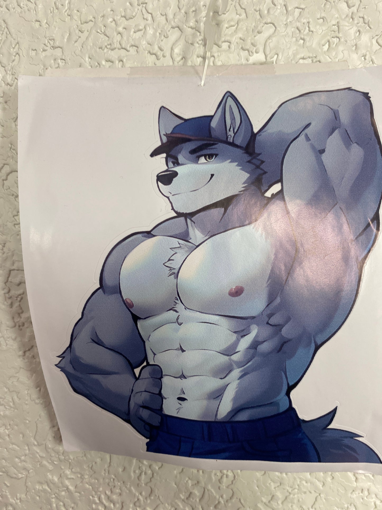 FURRY MUSCLE DOG VINYL STICKER