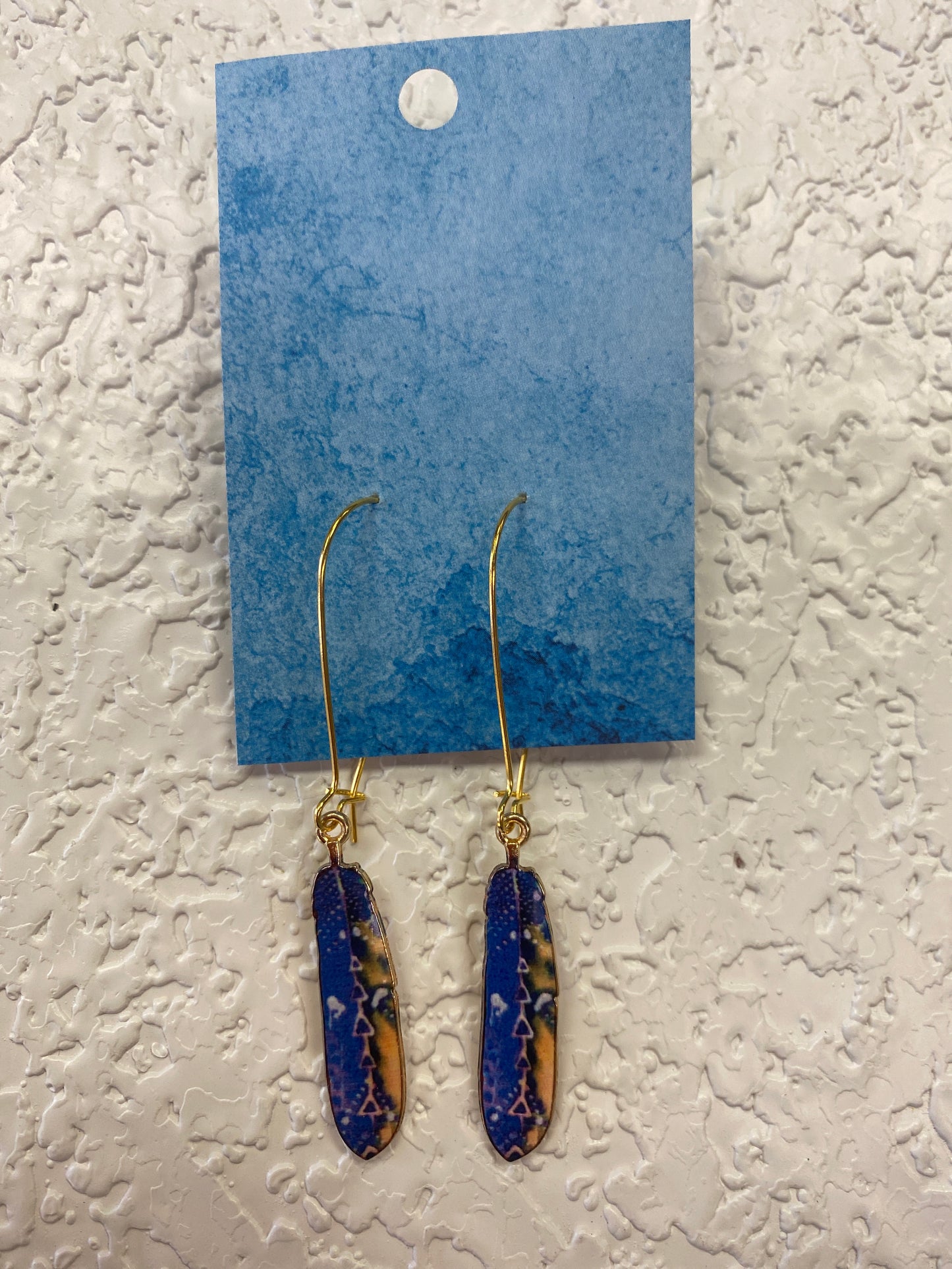 FEATHER BLUE YELLOW EARRINGS