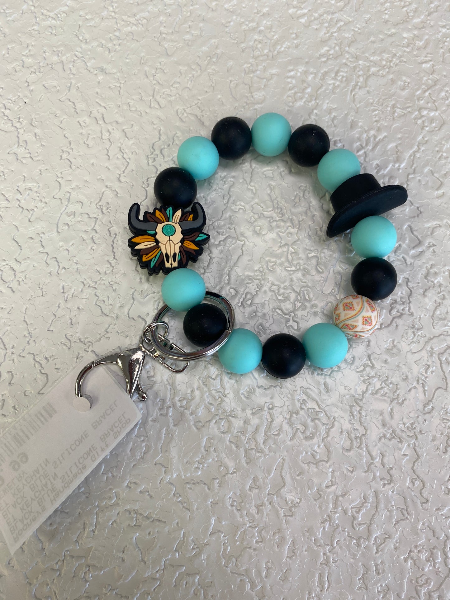 BLACK BLUE SILICONE BRACELET KEYCHAIN