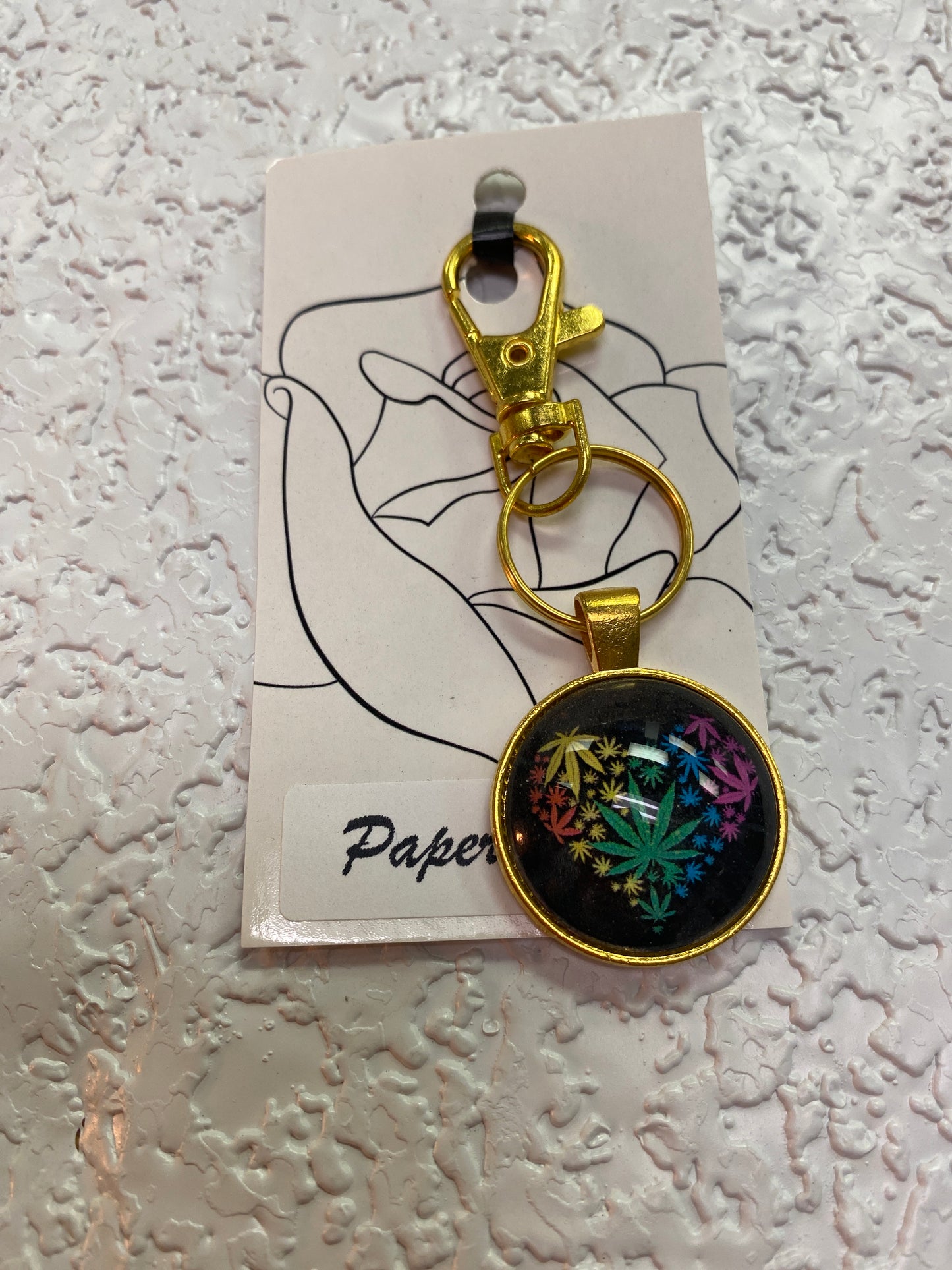 RAINBOW POT LEAF GOLD KEYCHAIN