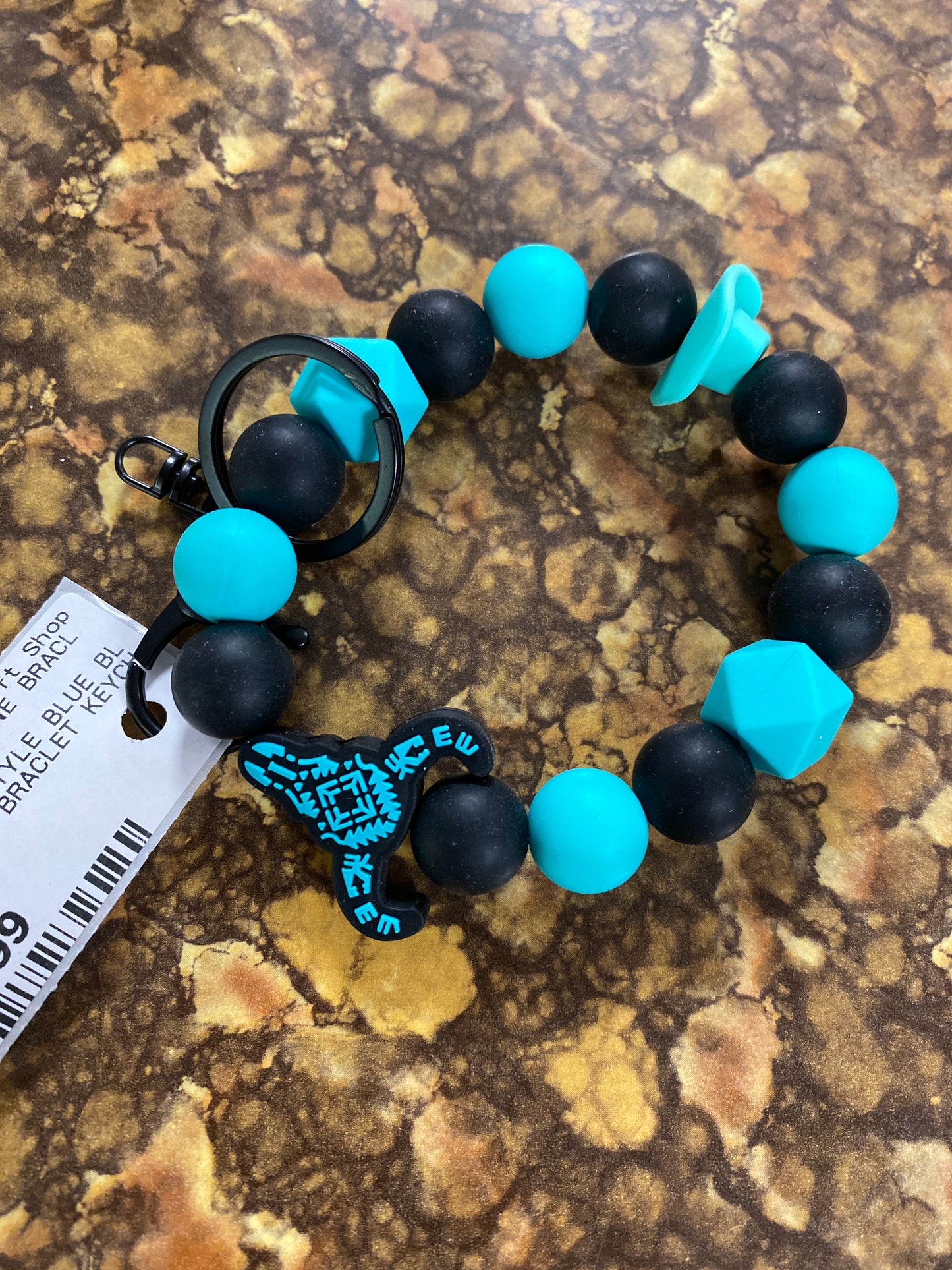 BLUE BLACK SILICONE BRACELET KEYCHAIN