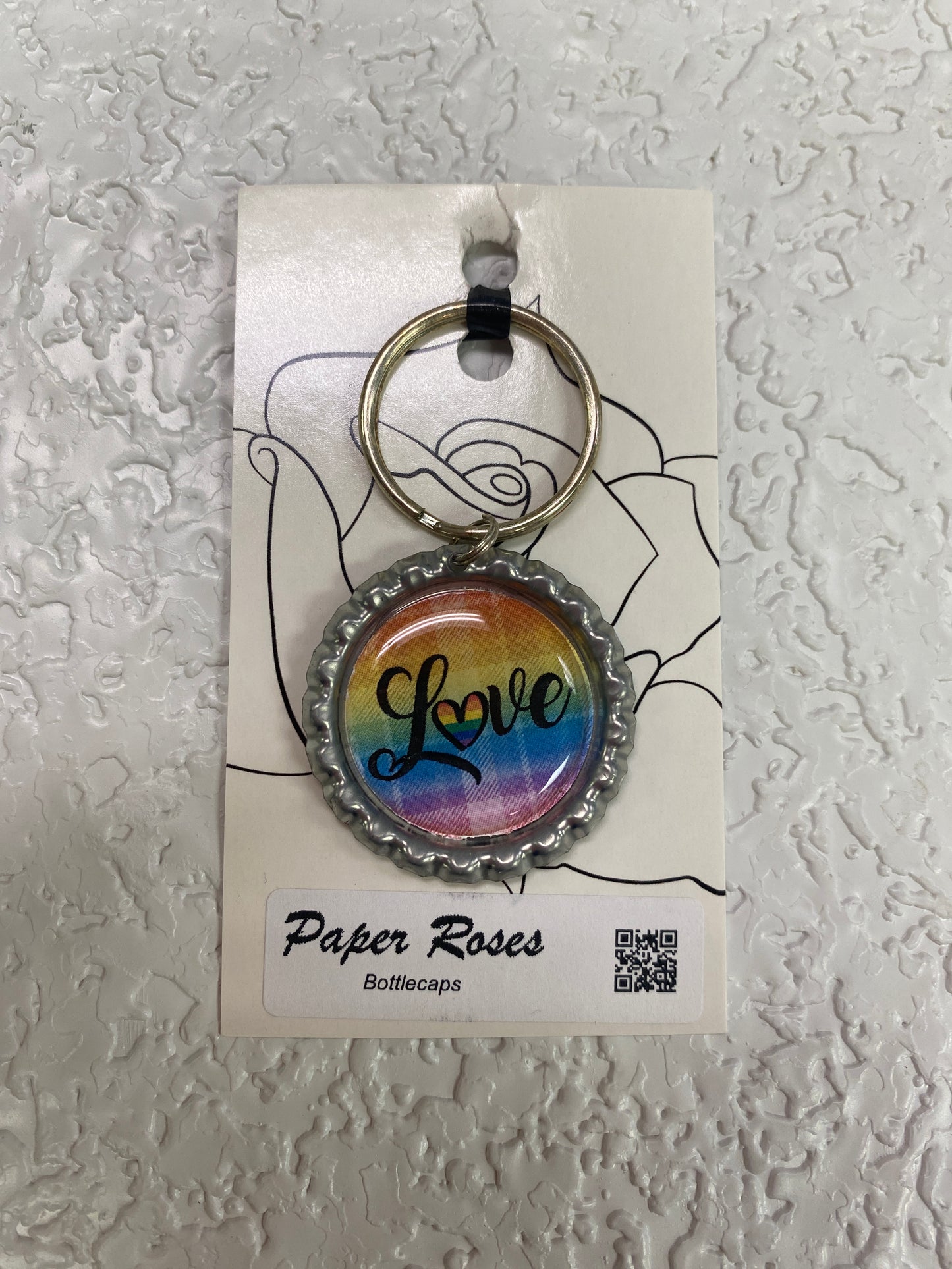 SILVER LOVE PRIDE BOTTLE CAP KEYCHAIN