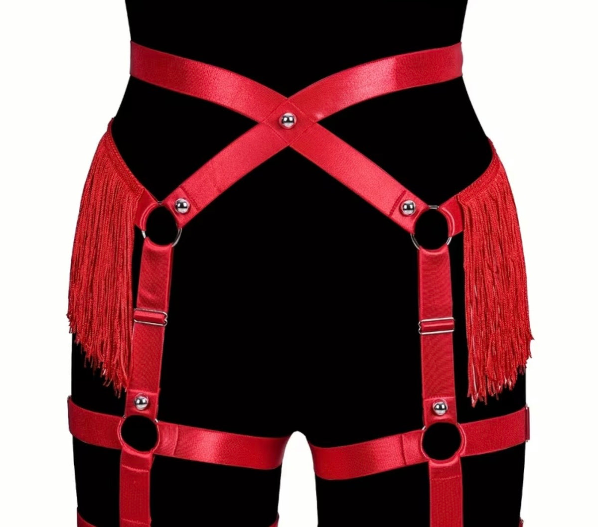 WOMENS PUNK Y2K TASSEL GARTER BELTS PINK