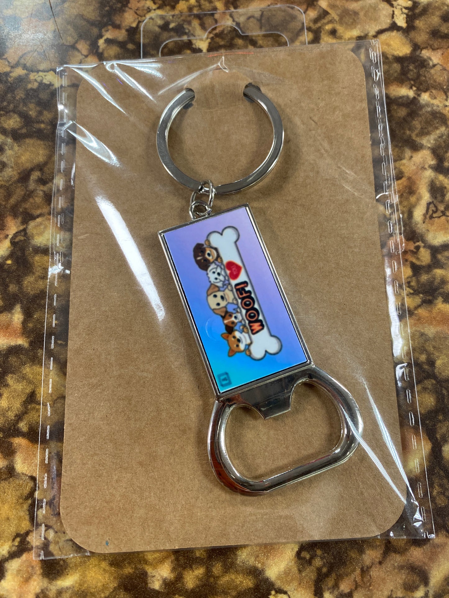 DOG WOOF KEYCHAIN WITH BOTTLE OPENER