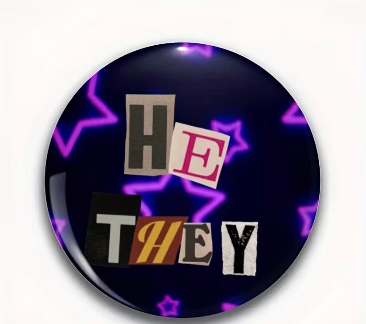 HE THEY BLACK PURPLE STARS BUTTON